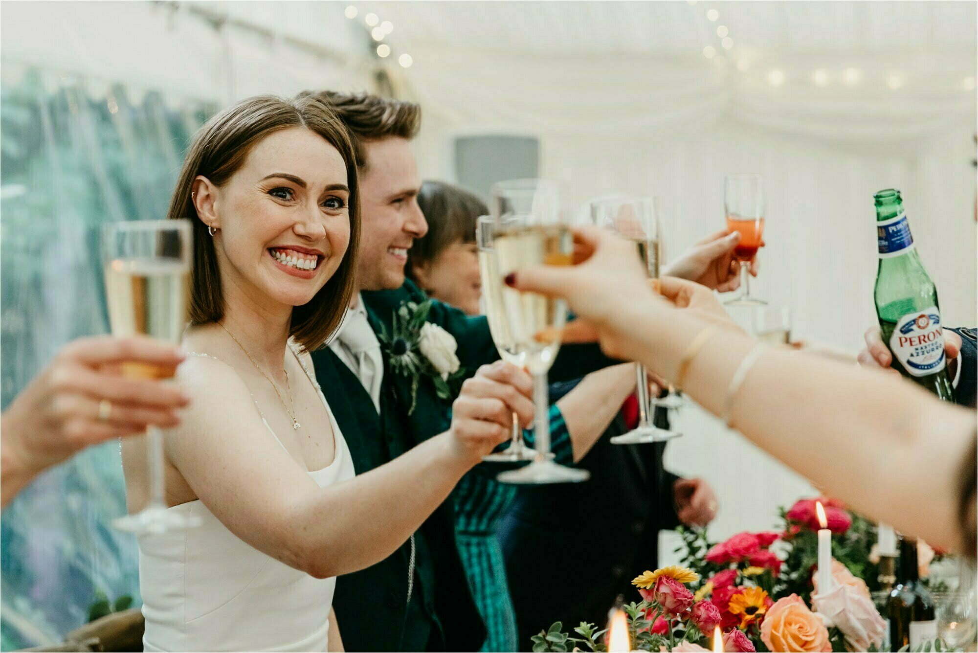 micro wedding at home back garden glasgow bride groom in mini marquee speeches