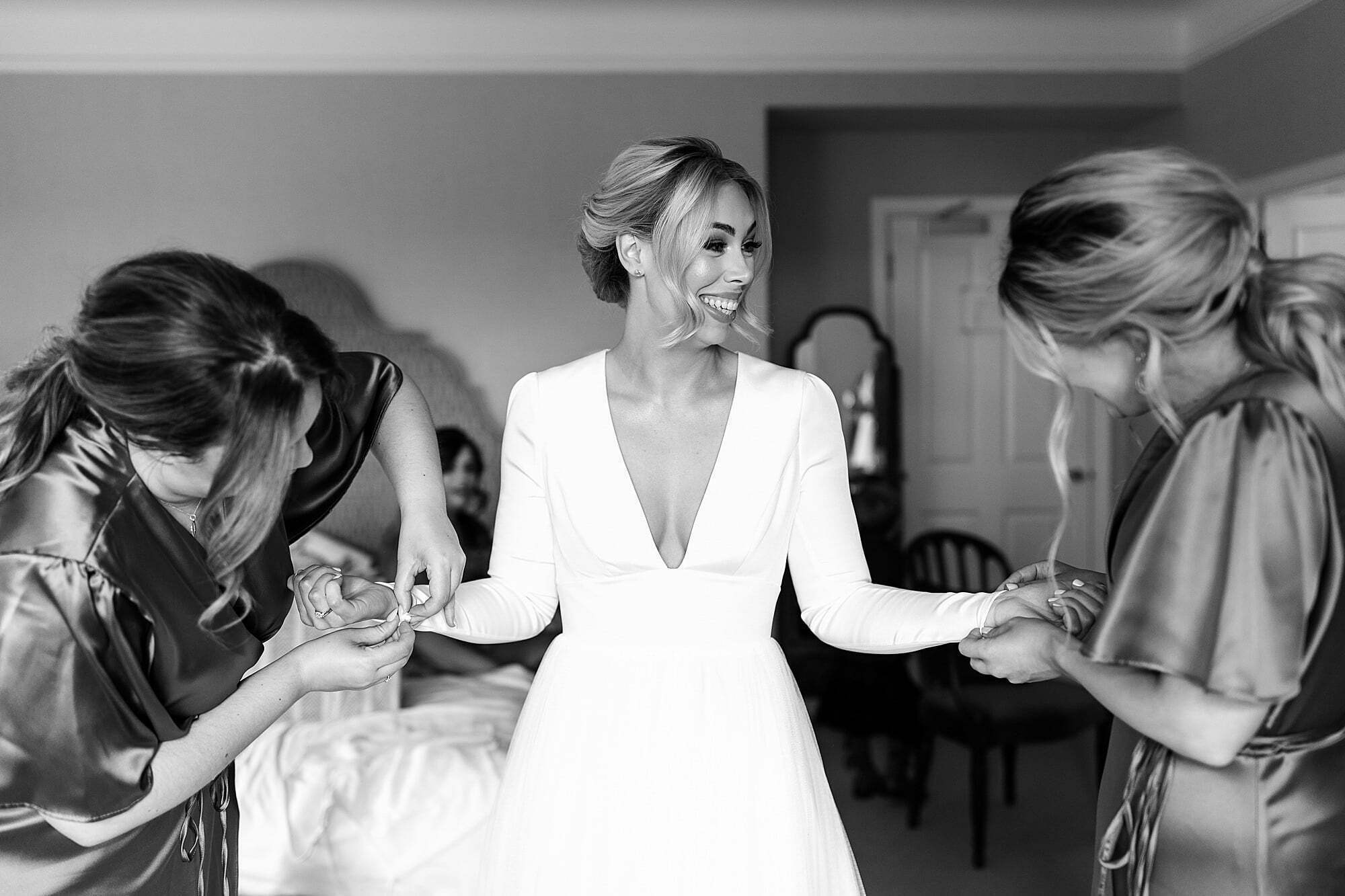 coos cathedral autumnal wedding bride getting ready Sassi Holford dress Ivory Grace bridal