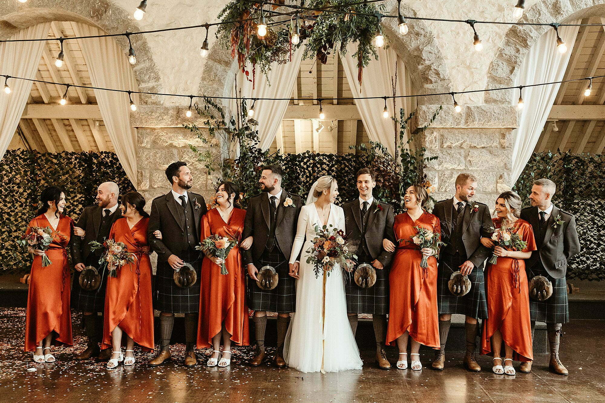 coos cathedral autumnal wedding bridal party group photos inside