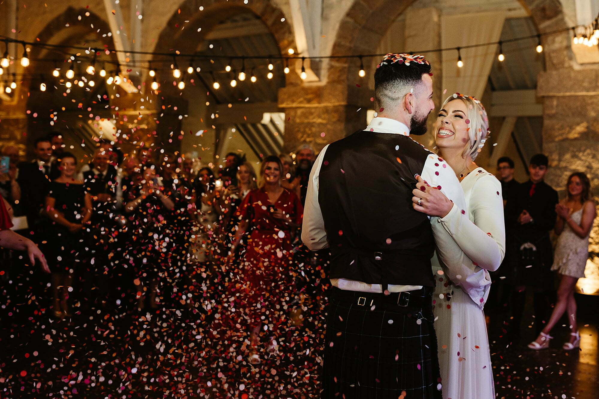 coos cathedral autumnal wedding confetti dance floor dancefloor party