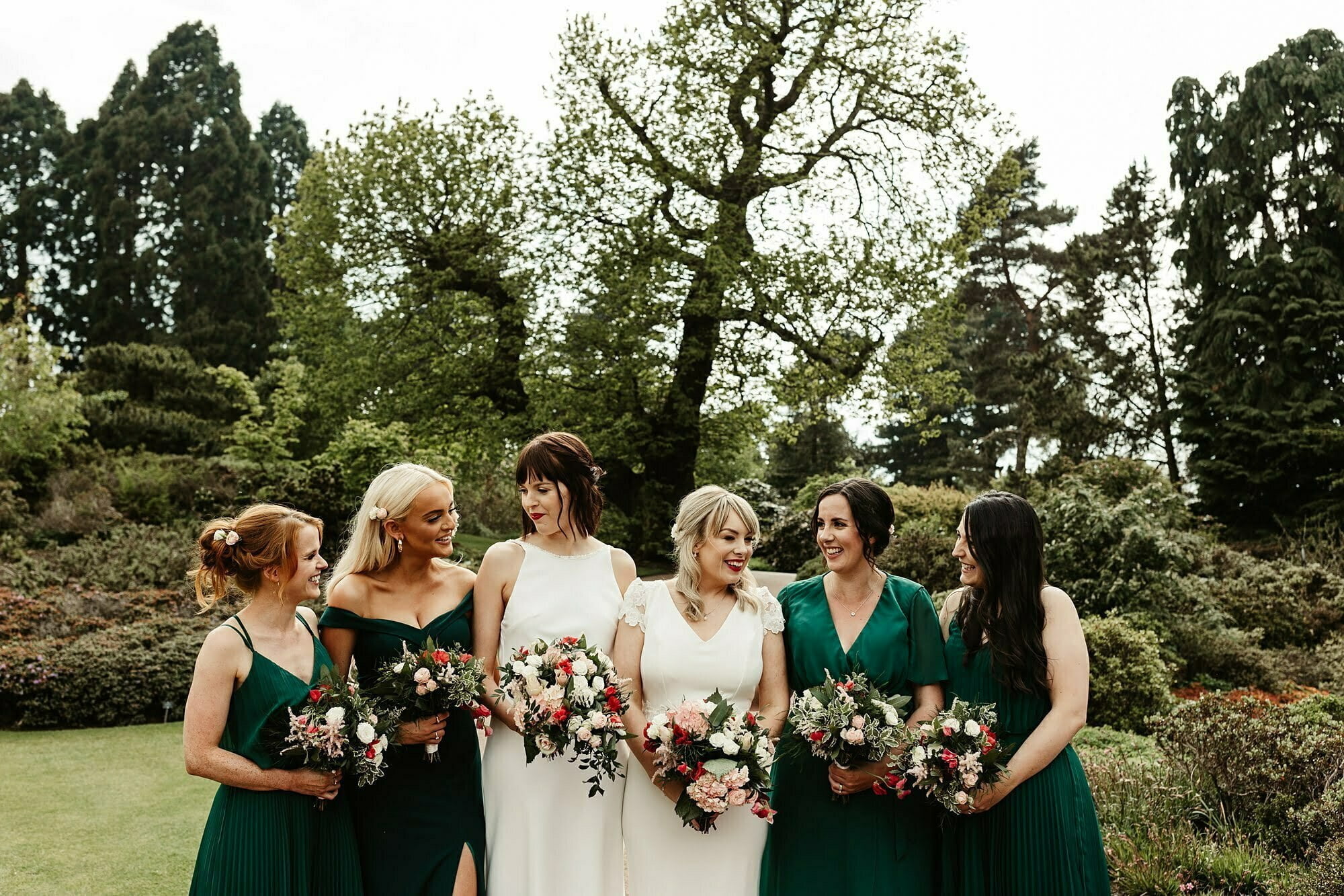 edinburgh botanic garden micro wedding bride & bride bridesmaids dresses bouquets