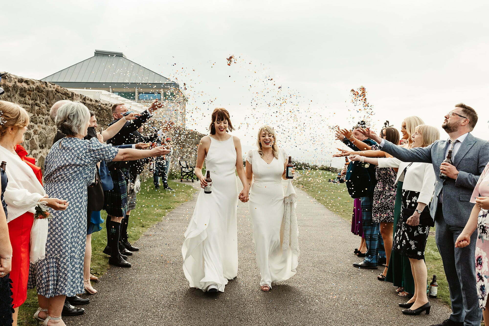 edinburgh botanic garden micro wedding bride & bride confetti shot