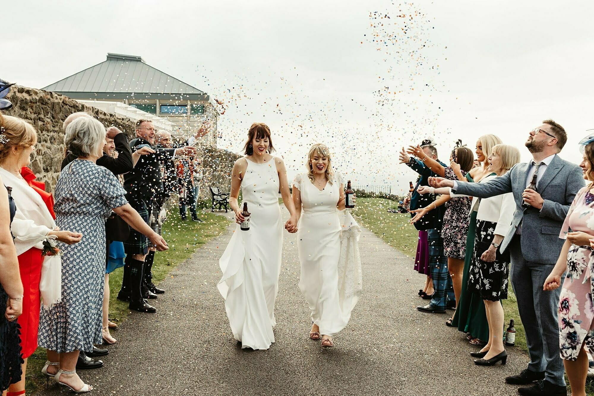 edinburgh botanic garden micro wedding bride & bride confetti shot
