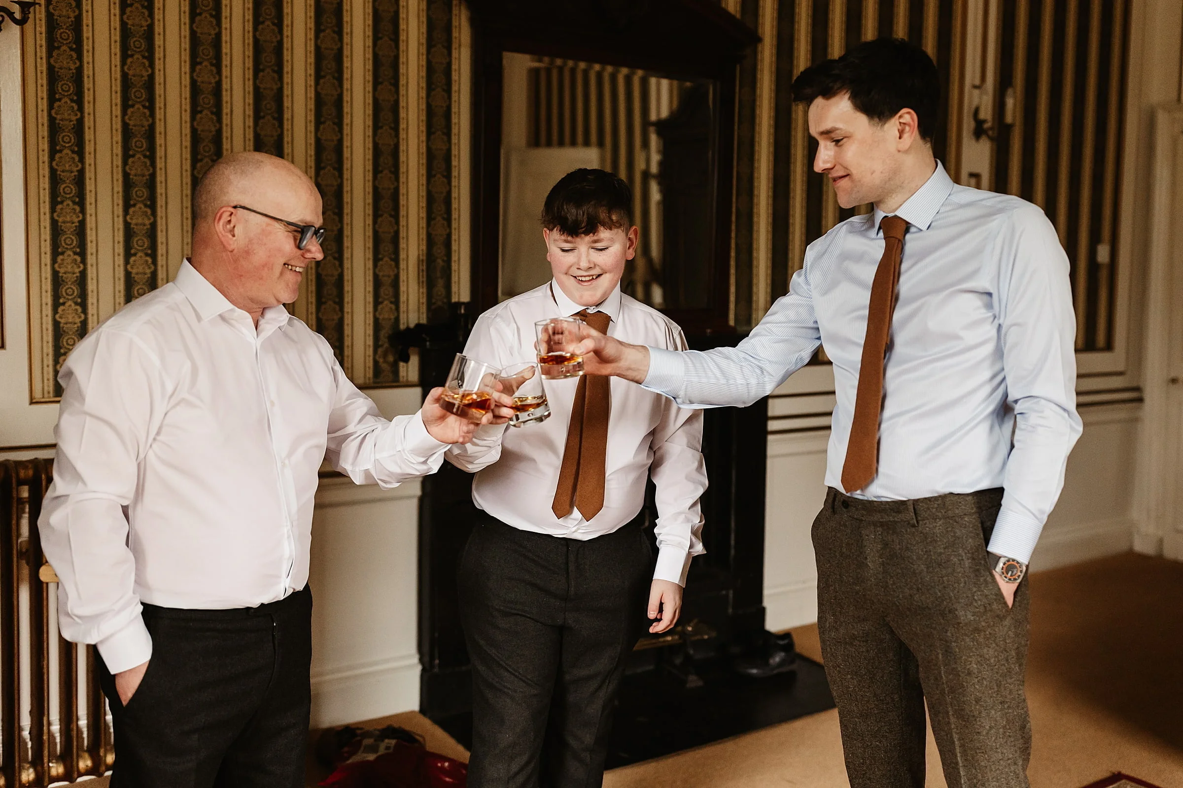 drumtochty castle groom getting ready whisky toast