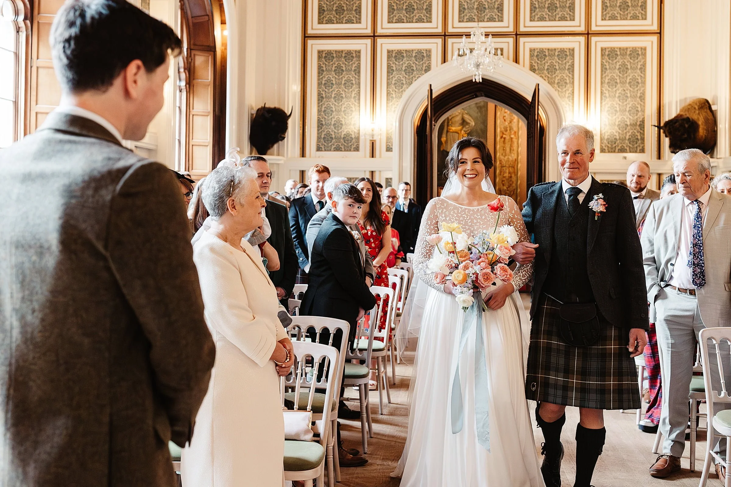 drumtochty castle bride entrance ceremony with father of the bride