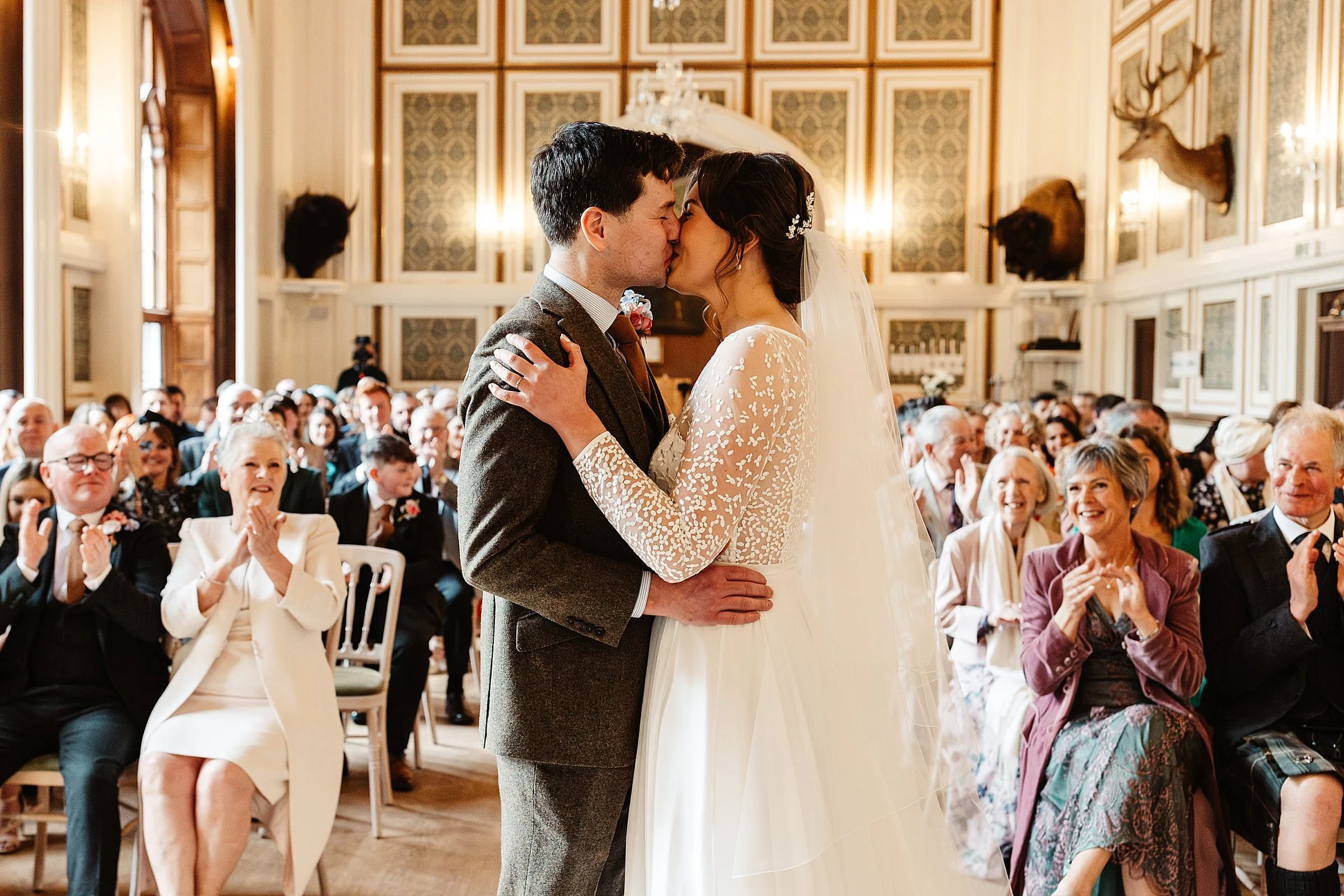 drumtochty castle bride and groom first kiss ceremony