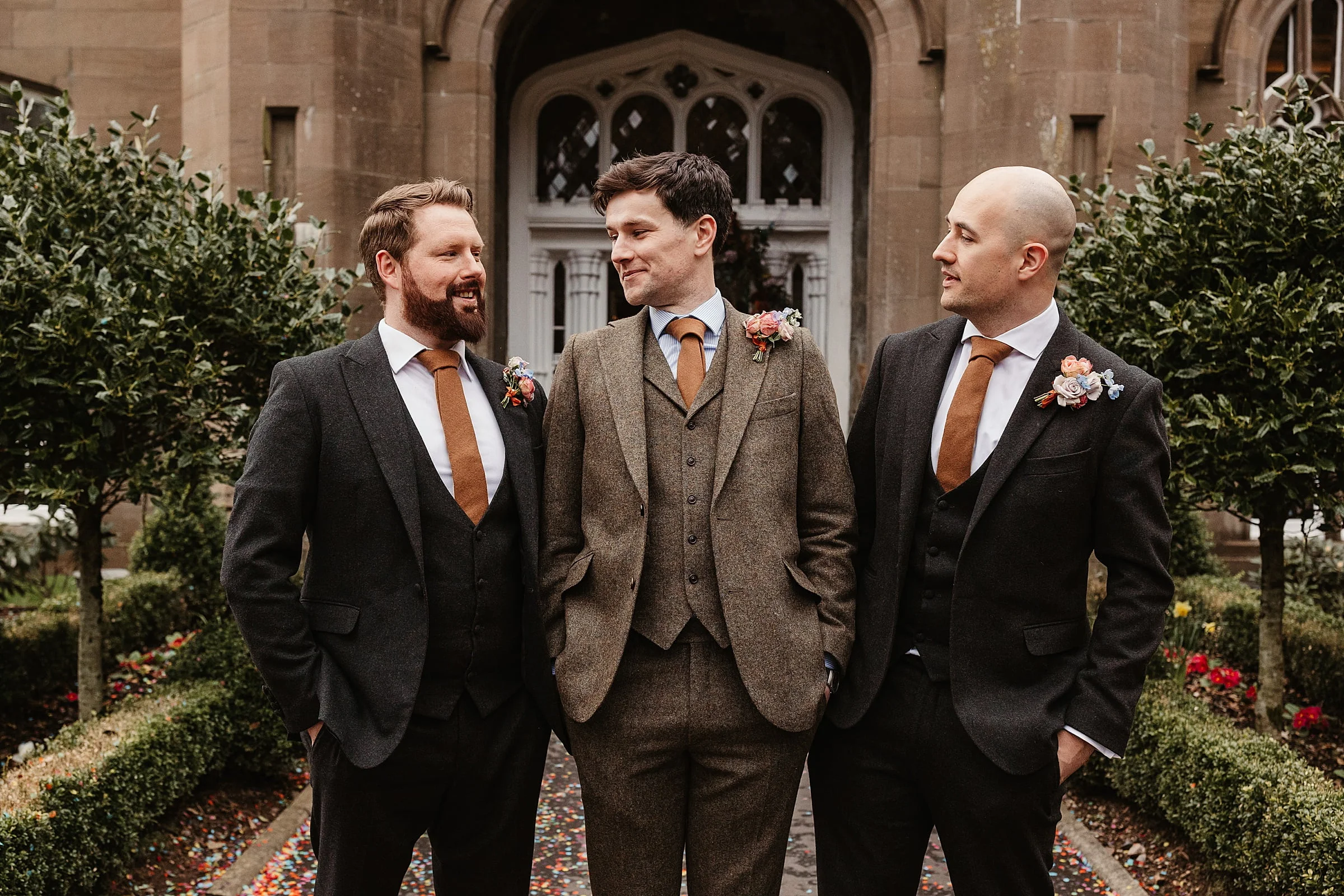 drumtochty castle group photos groom and grooms men outside