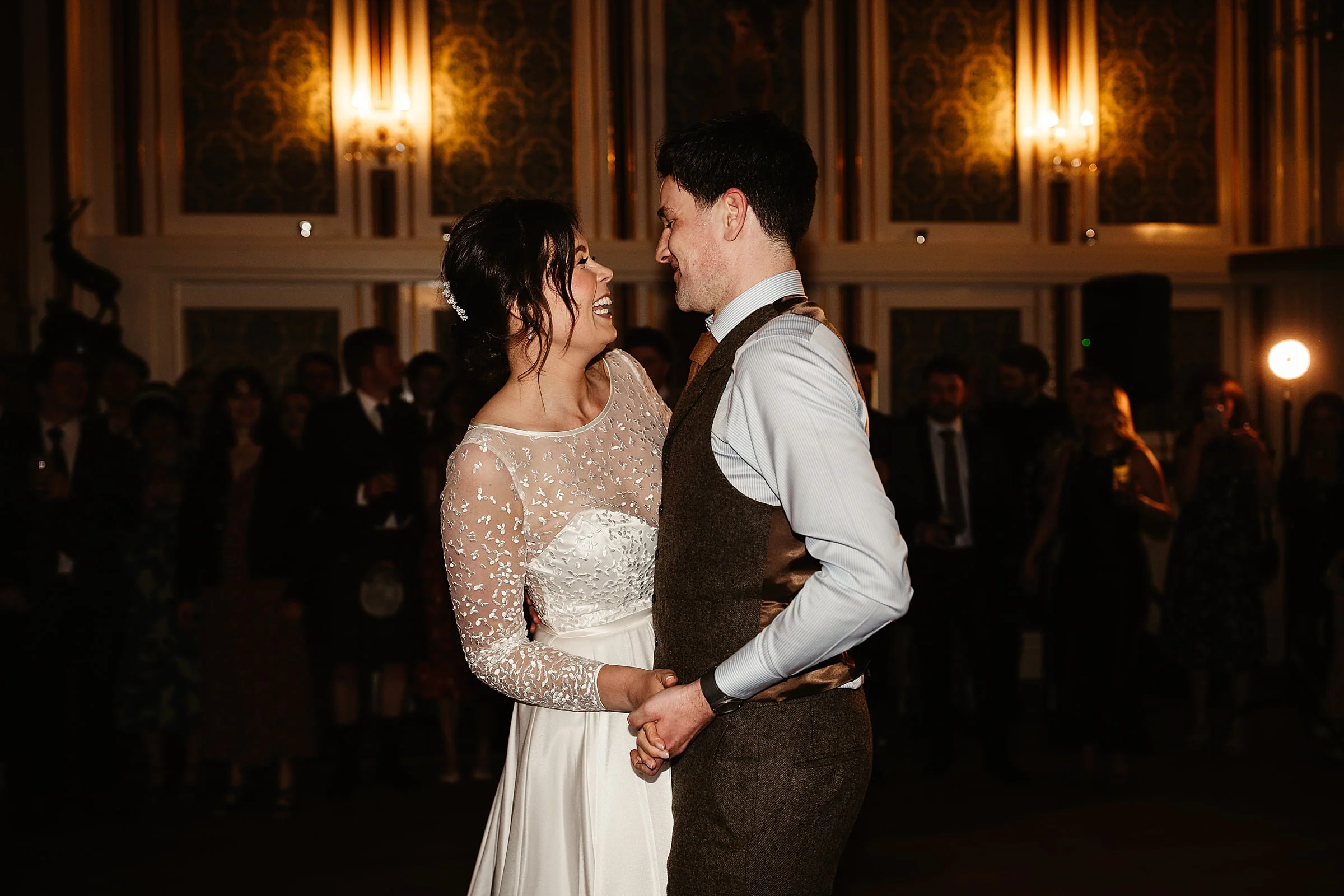 drumtochty castle bride and groom first dance sassi holford dress