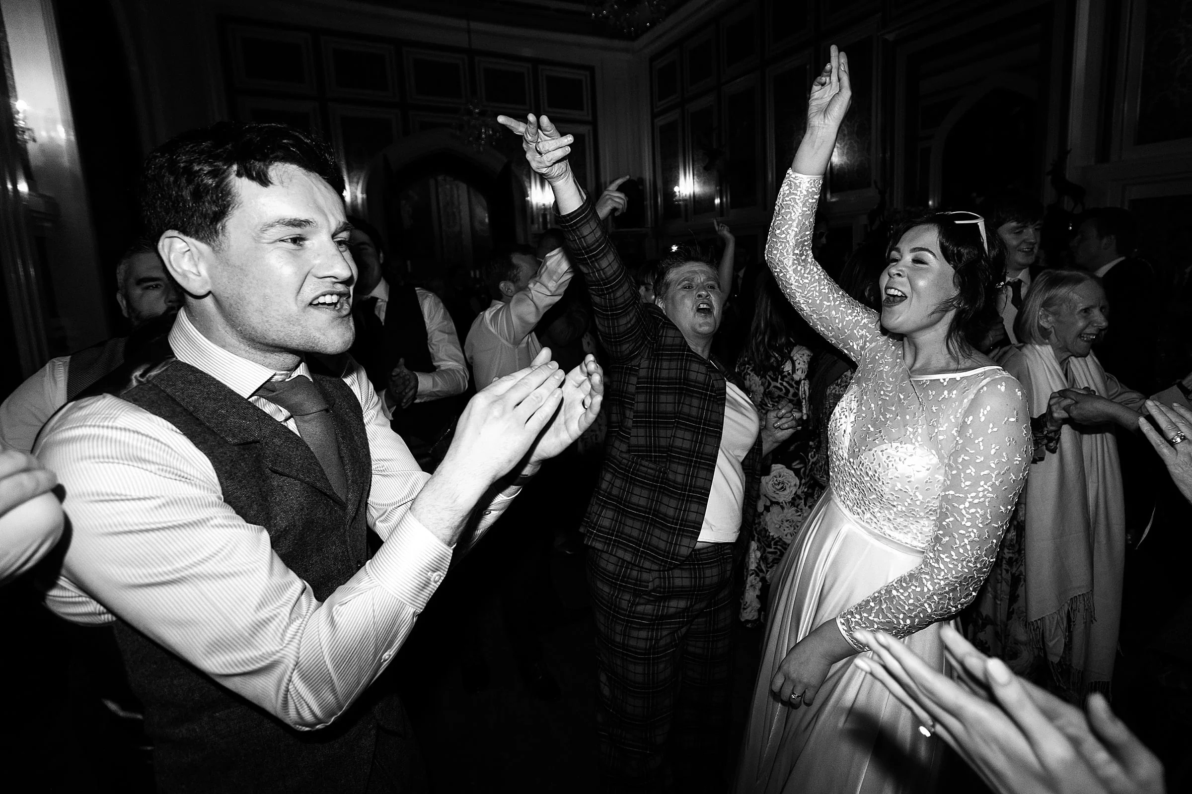 drumtochty castle bride and groom party evening dancing sassi holford dress