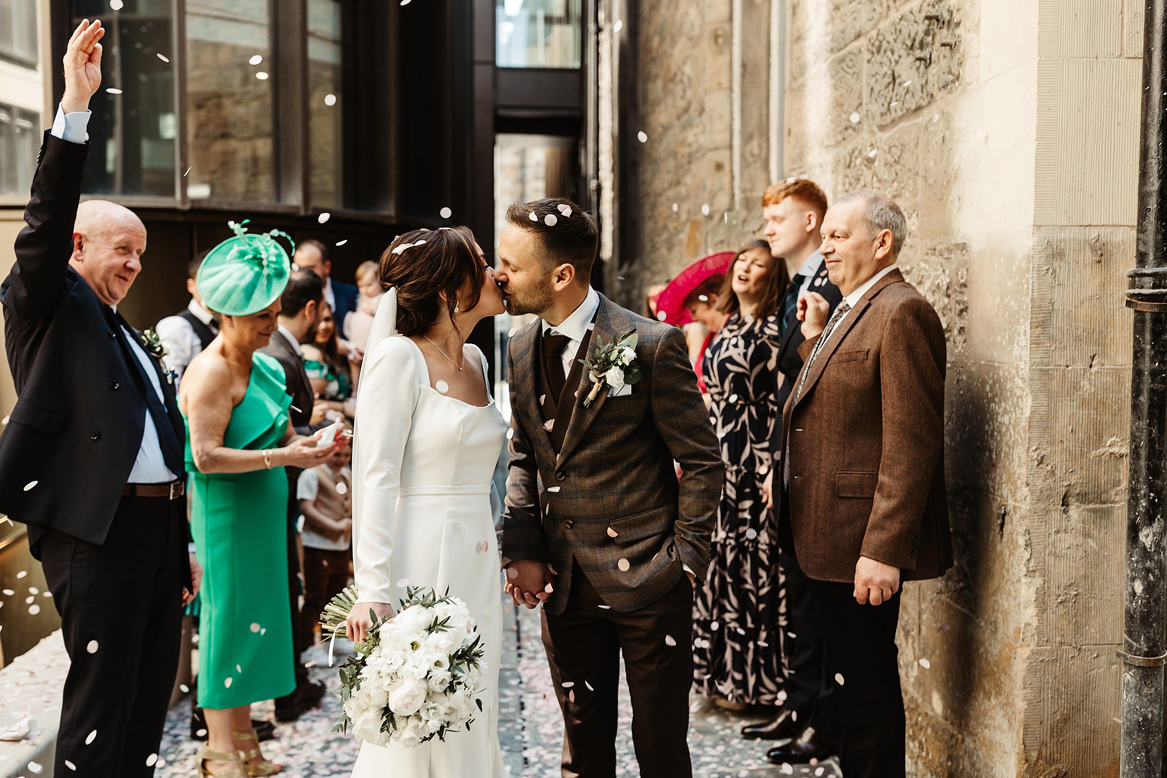 virgin hotels edinburgh confetti bride and groom kissing