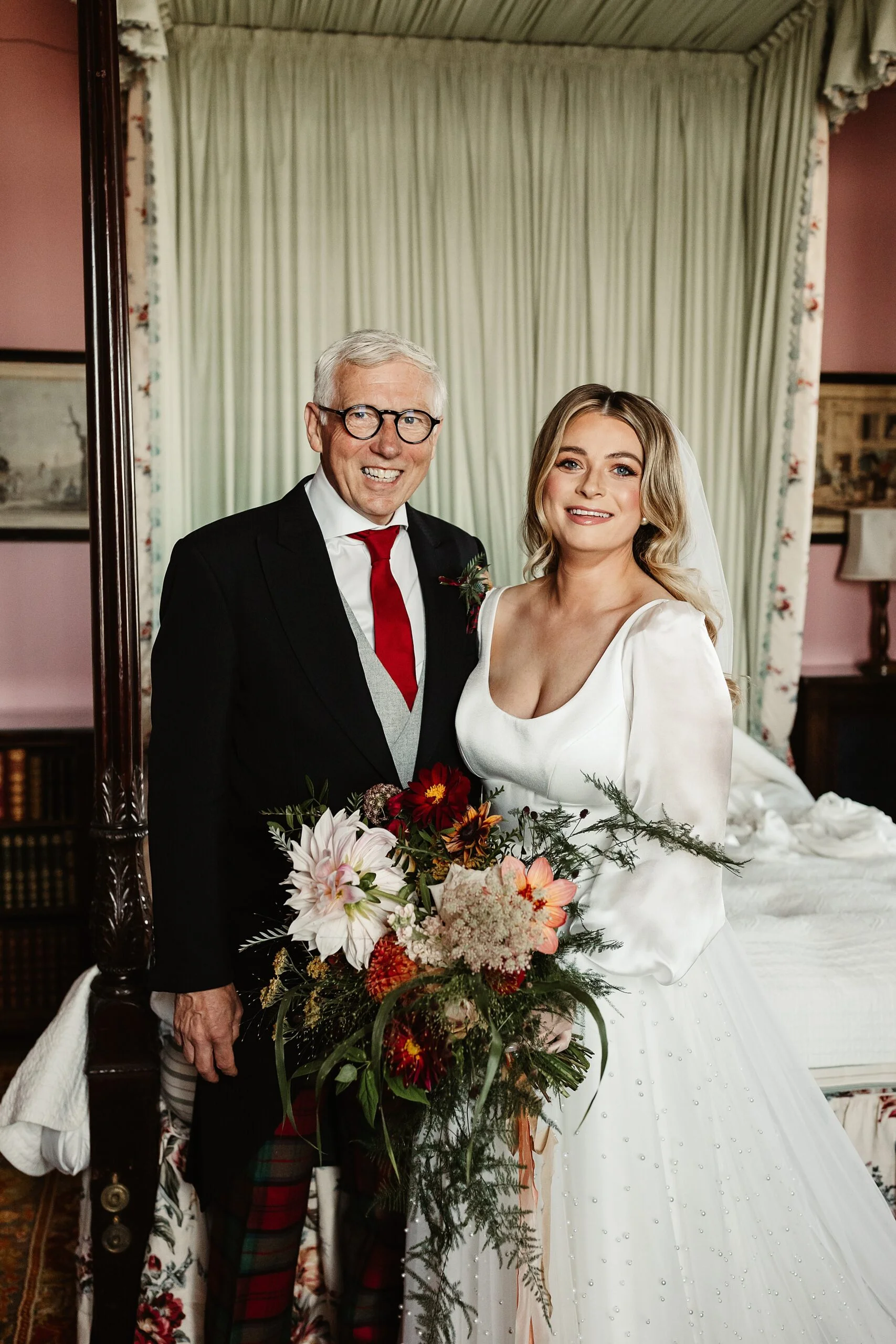 father of the bride and bride portraits barnbougle castle wedding photography