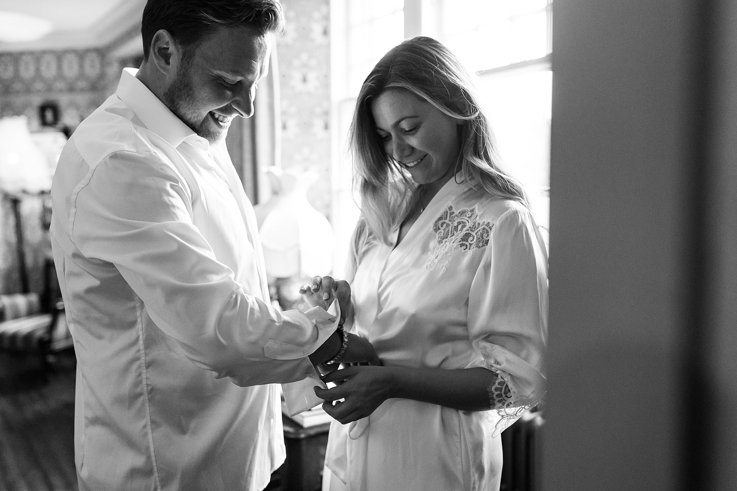 bride and groom getting ready together fife arms elopement