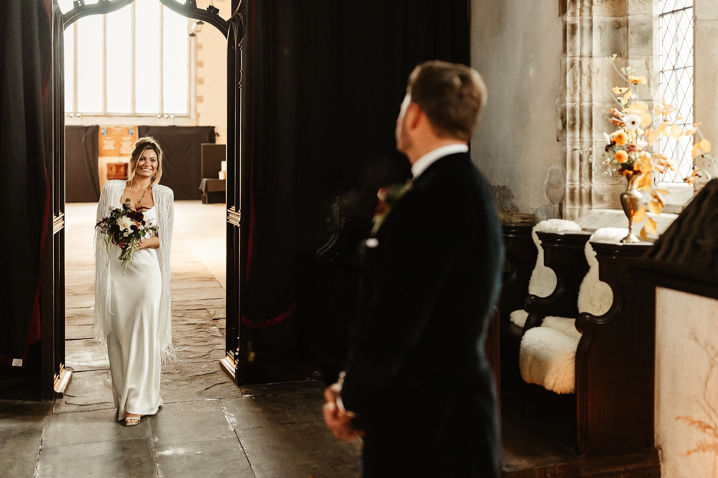 bride entrance fife arms elopement groom first look