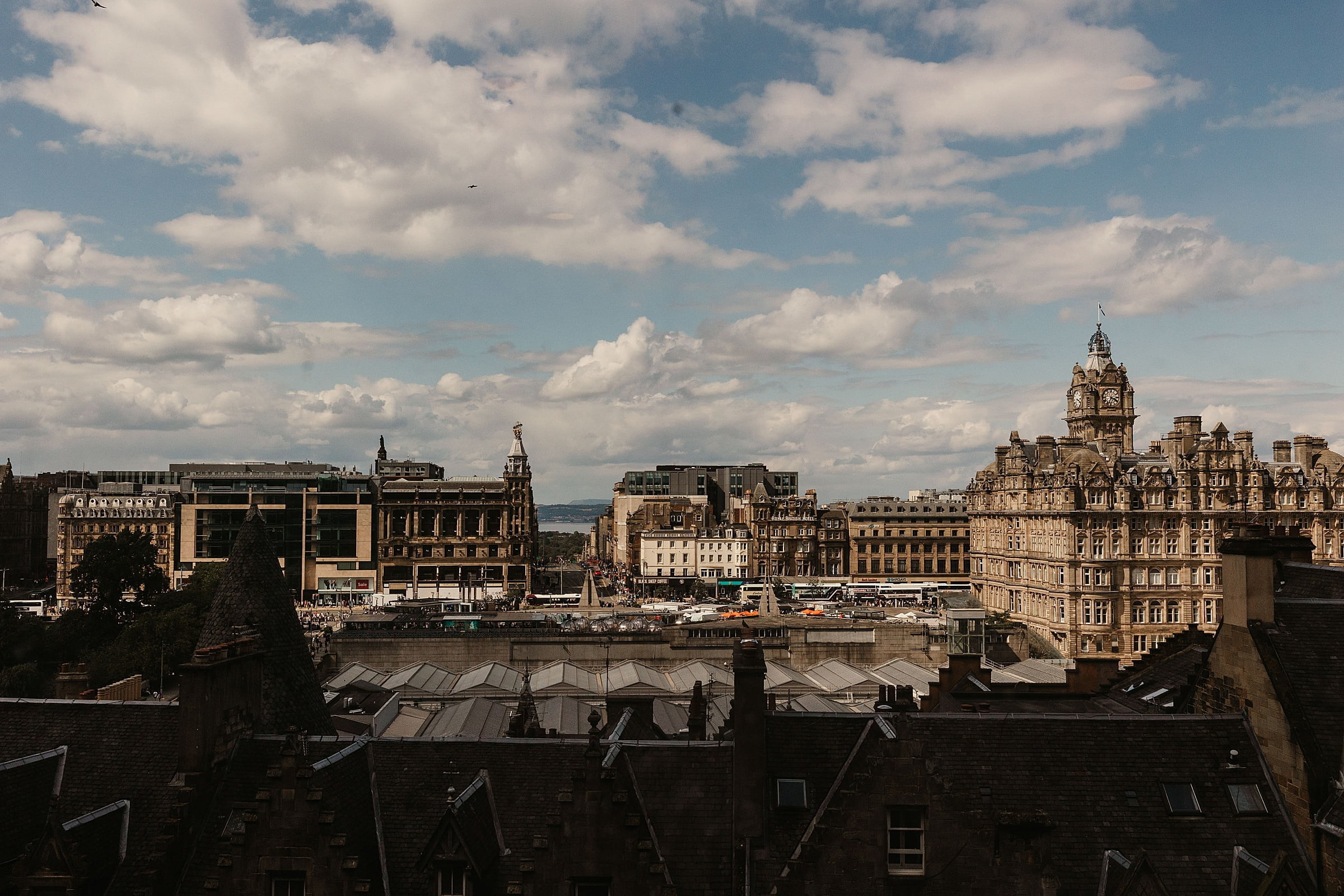 rooftop view of edinburgh from city chambers elopement