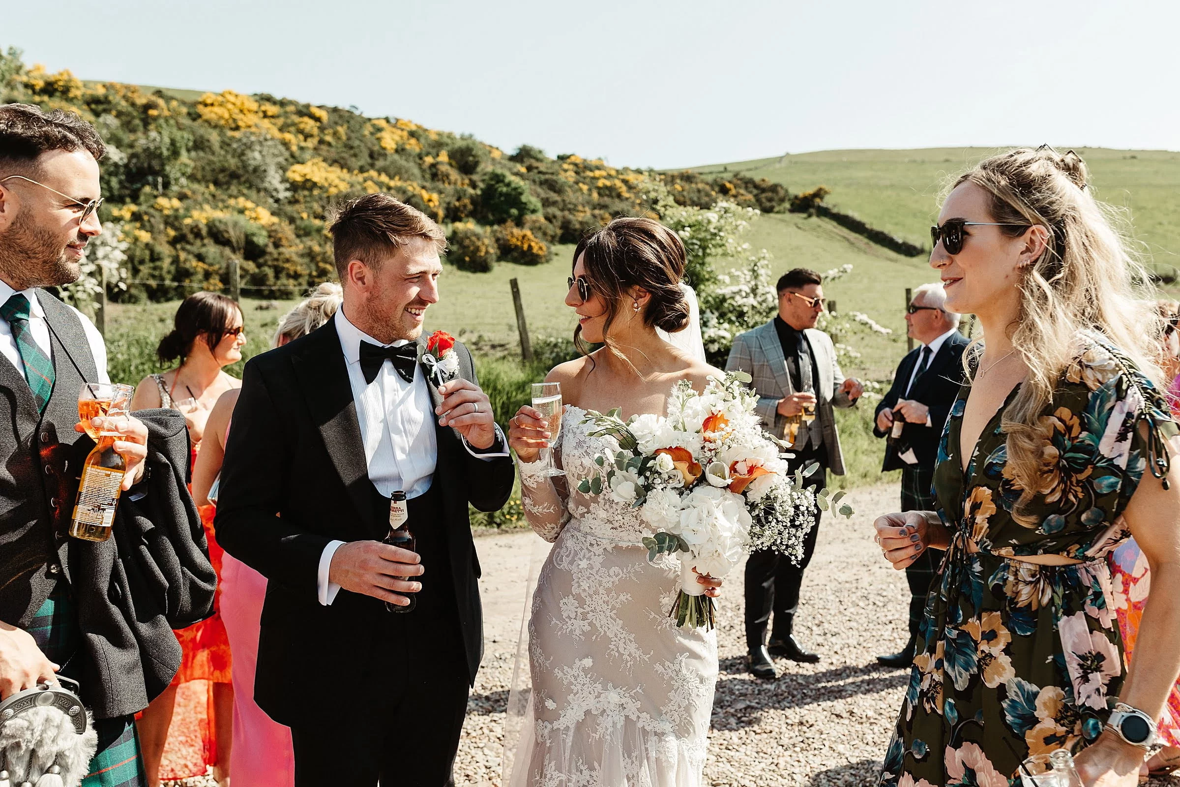 forfar wedding venue woodwrae farm drinks reception bride and groom