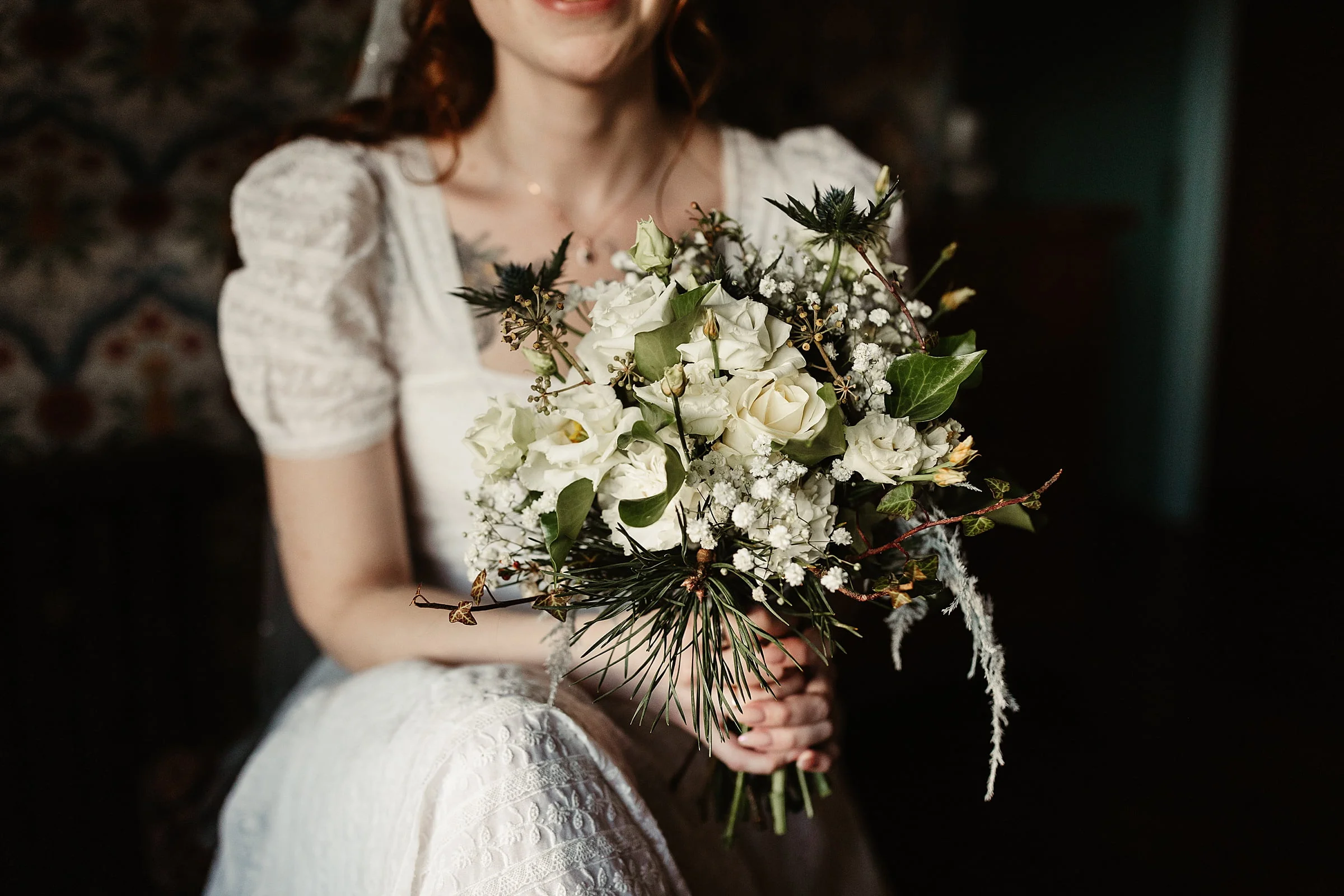 bridal portraits fife arms coo hill studio bouquet flowers
