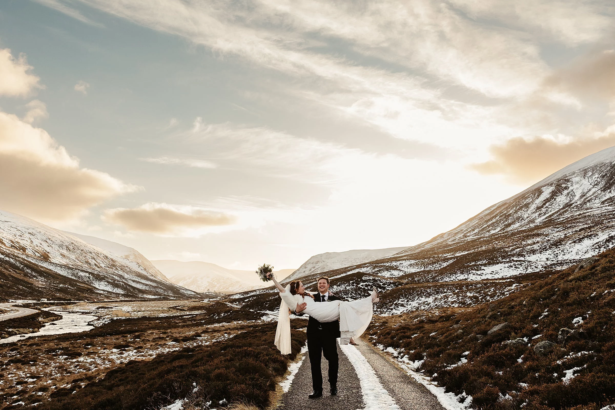fife arms winter elopement braemar bride and groom portraits couple photos