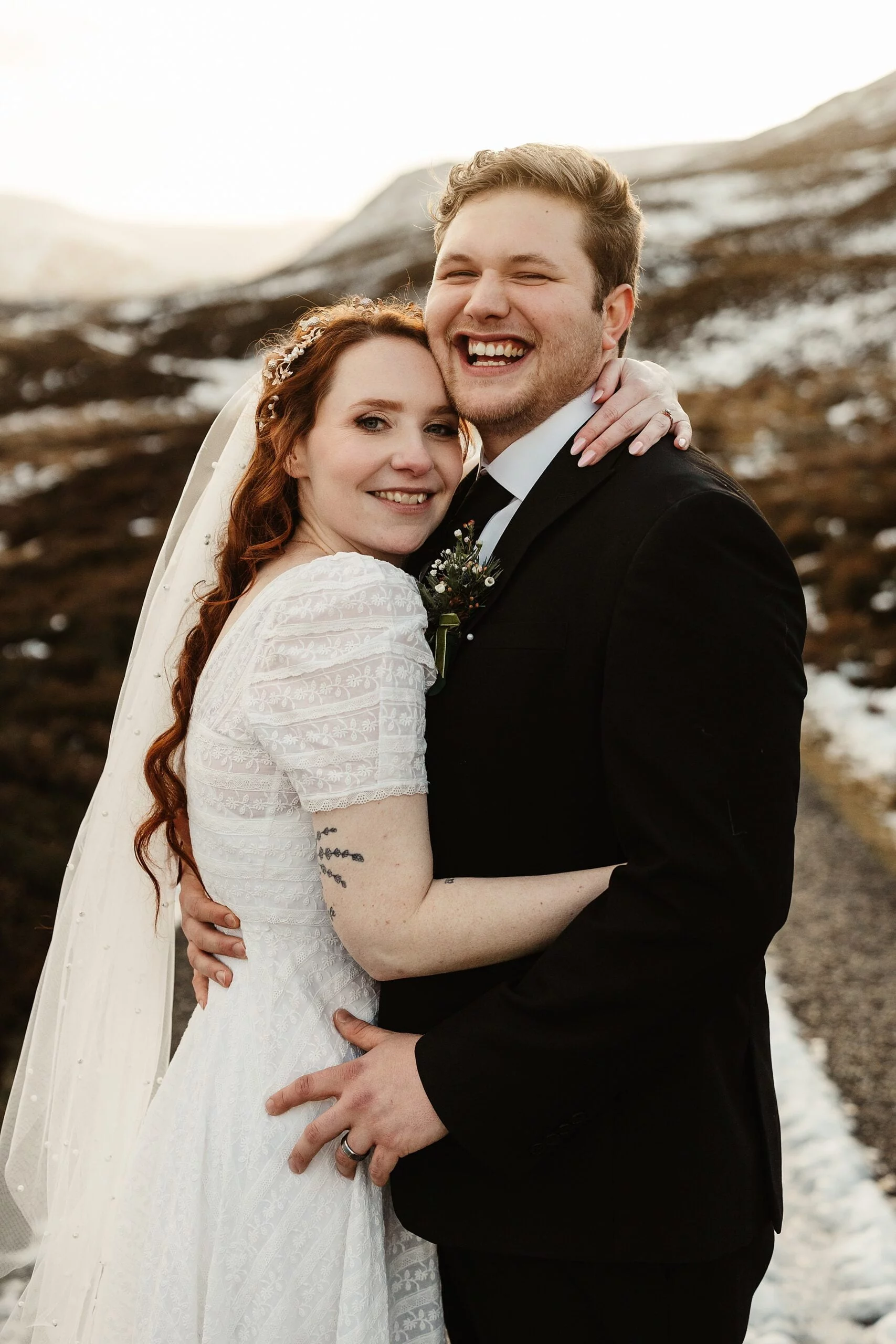 fife arms winter elopement braemar bride and groom portraits couple photos