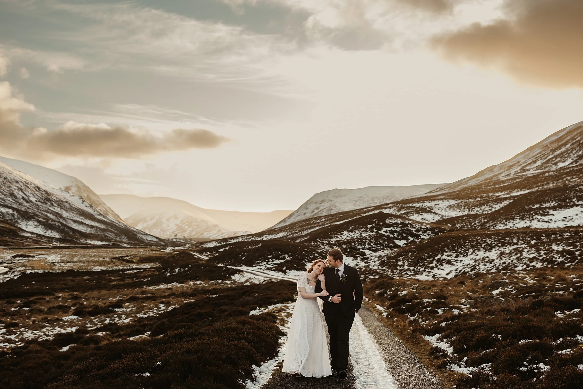 fife arms winter elopement braemar bride and groom portraits couple photos
