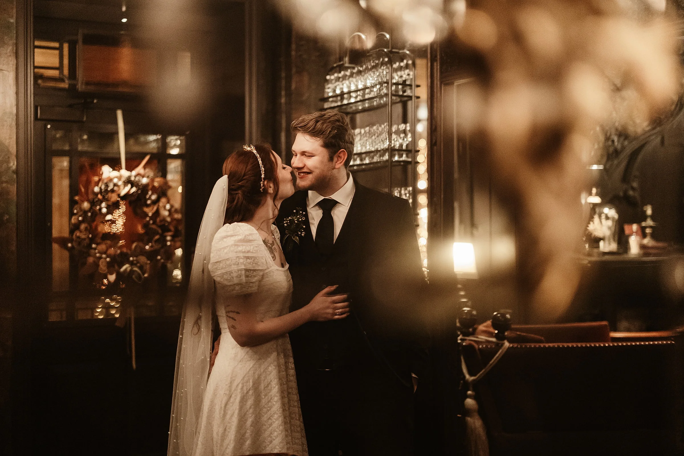 fife arms winter elopement bride and groom portraits couple photos indoors