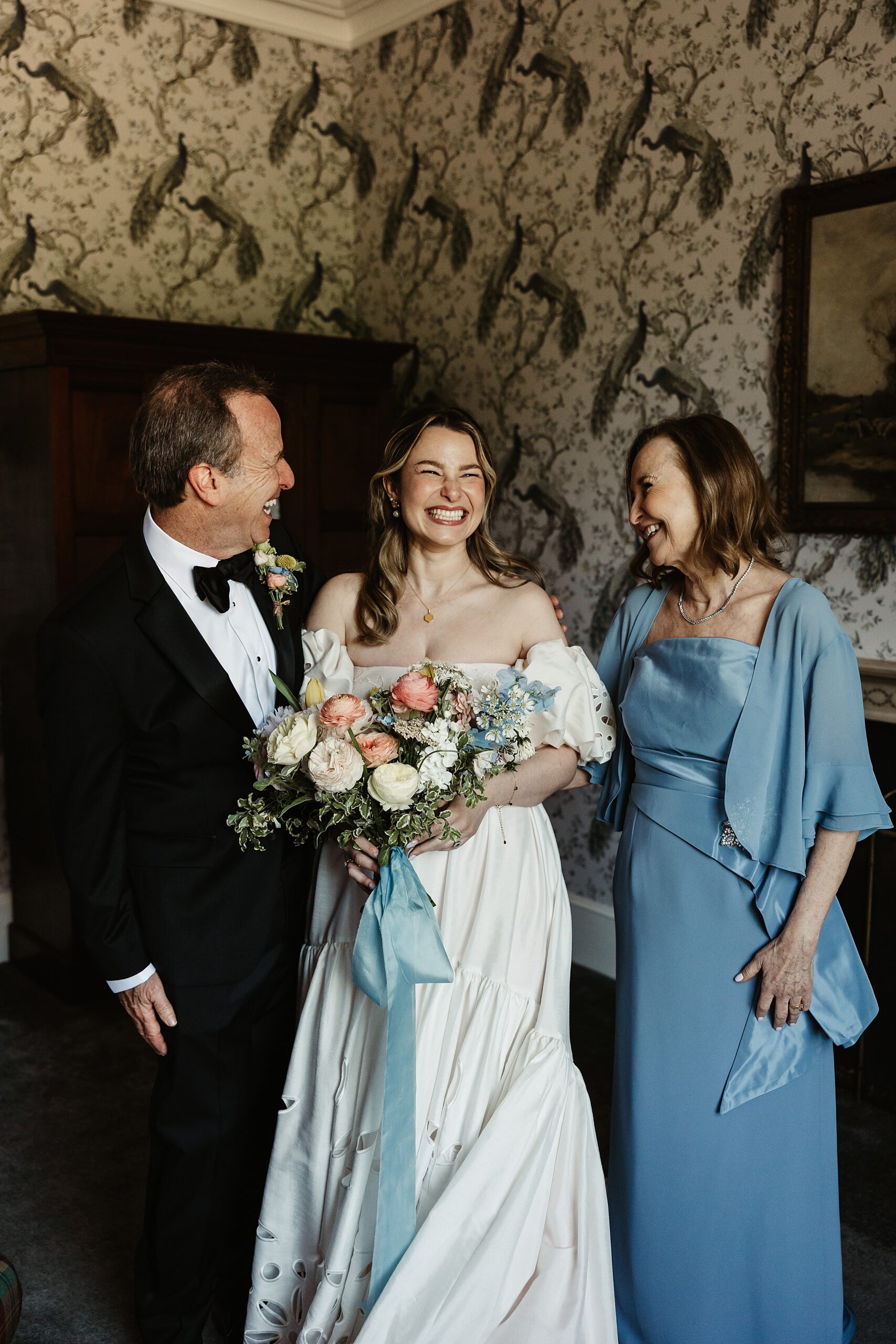 boturich castle wedding family portraits bride and parents Floral Menagerie bouquet