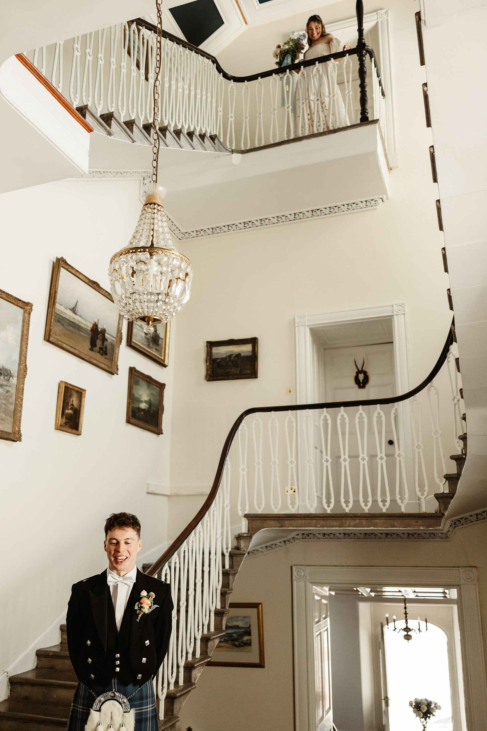 boturich castle wedding photography bride and groom first look indoors