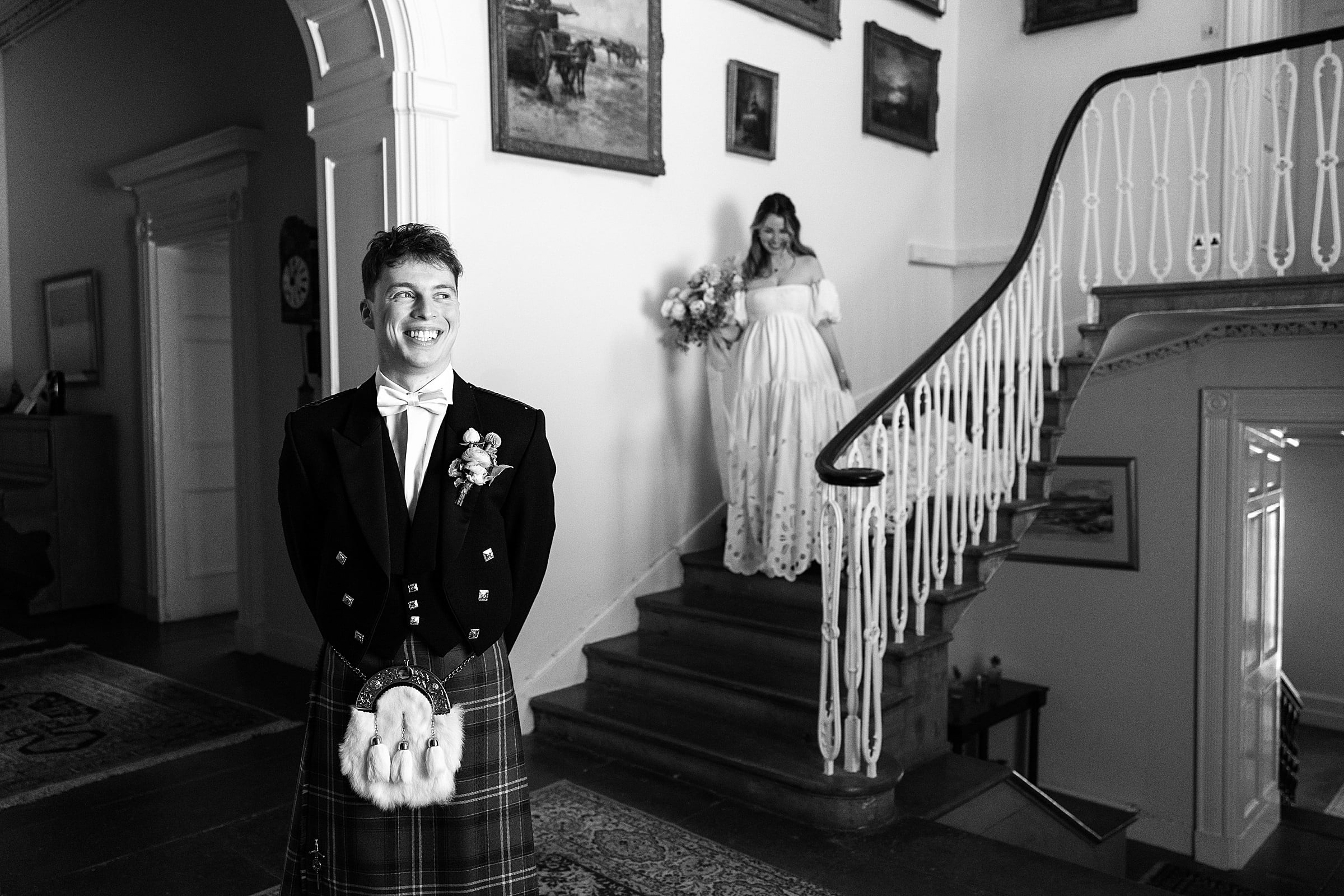 boturich castle wedding photography bride and groom first look indoors