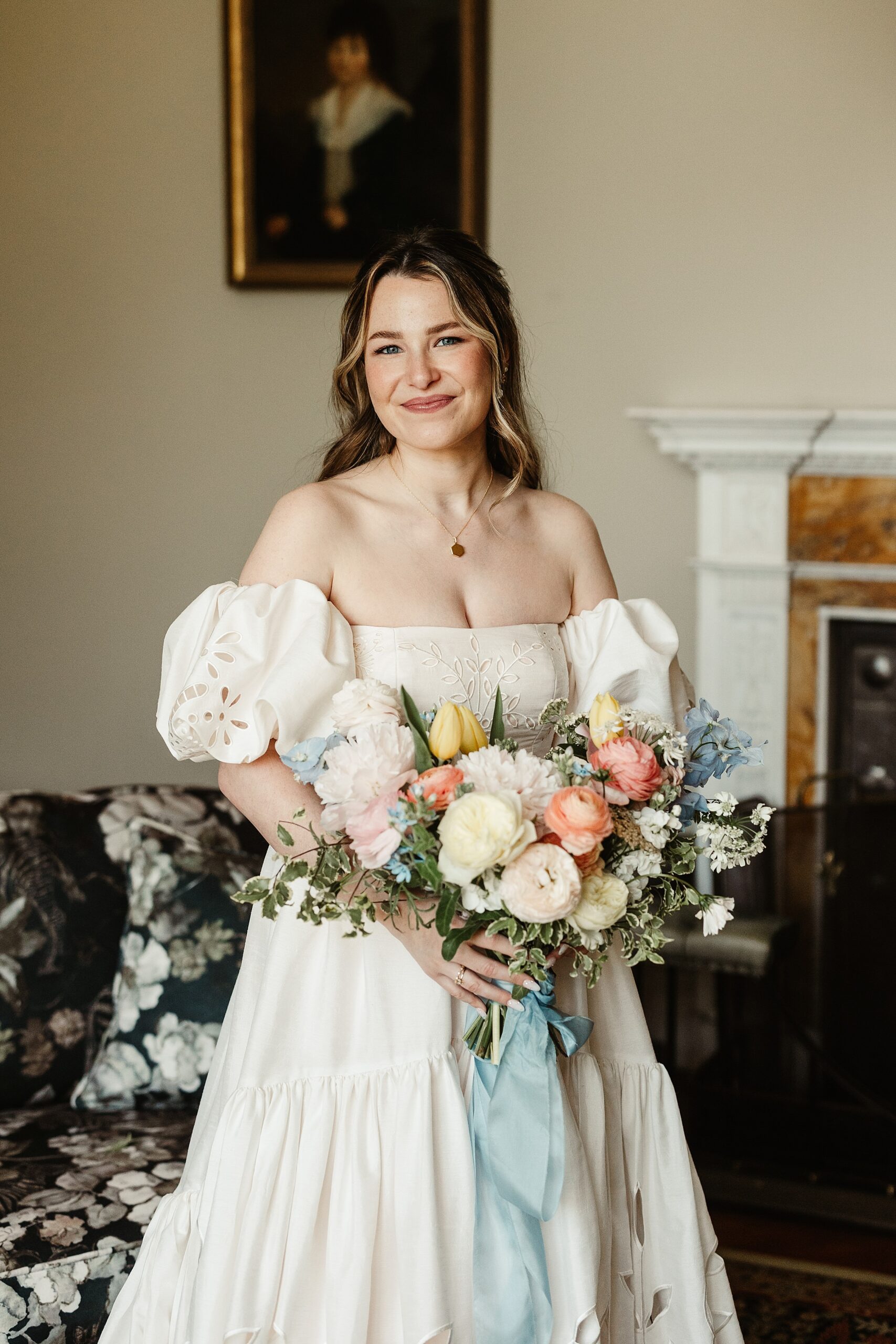 boturich castle wedding photography bride portrait indoors Anthropologie wedding dress