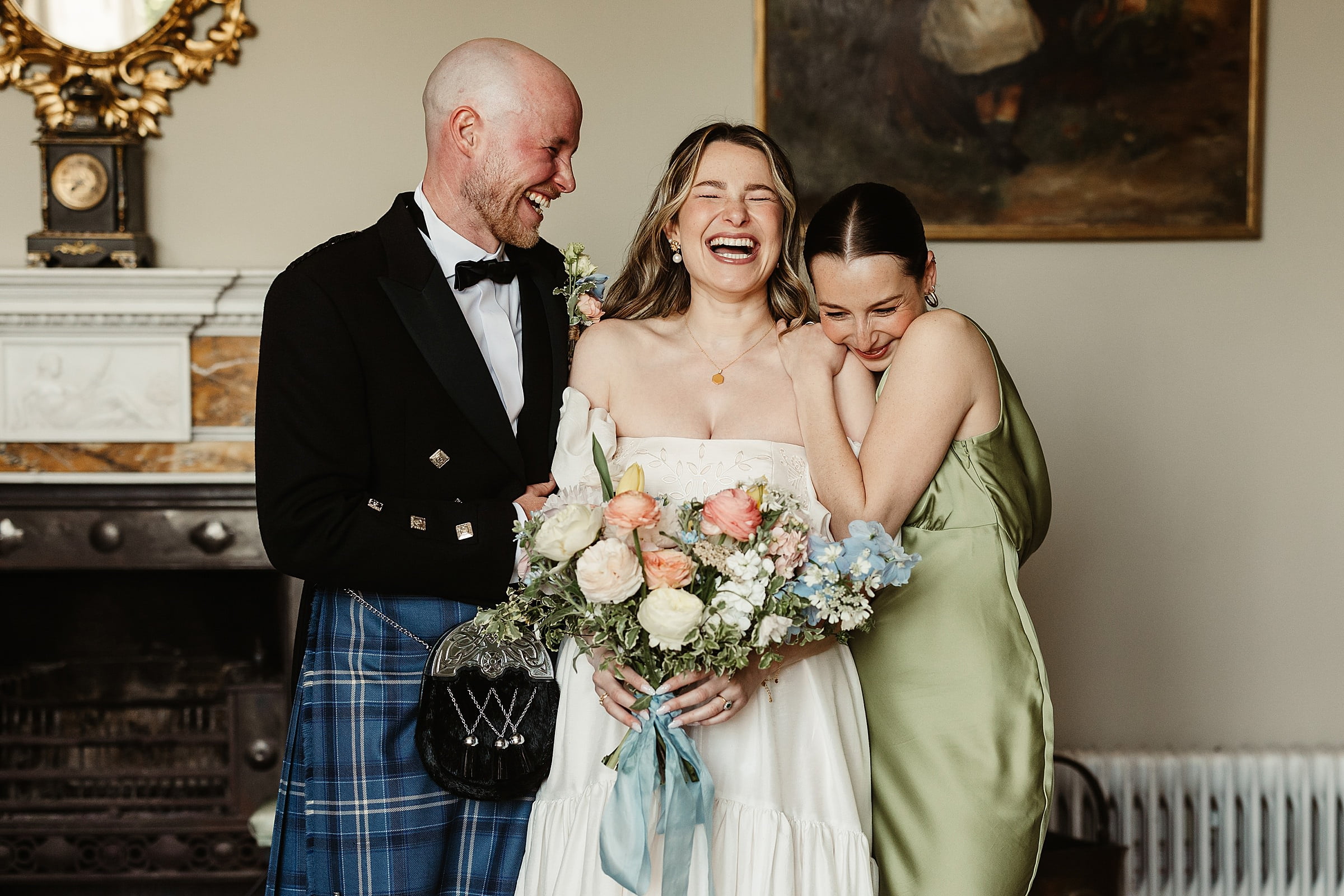 boturich castle wedding family portraits indoors Floral Menagerie bouquet