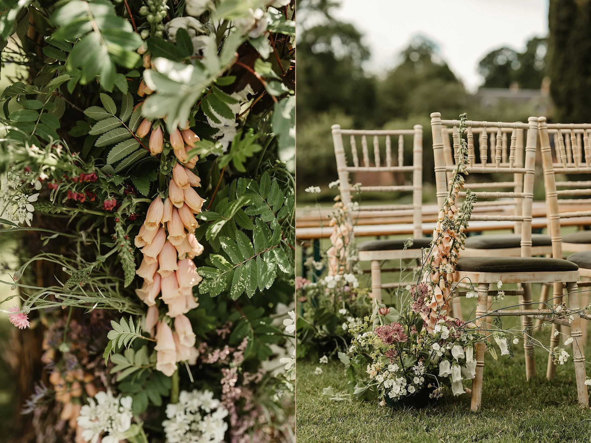 myrtle and bracken wedding flowers for outdoor ceremony at byre at inchyra