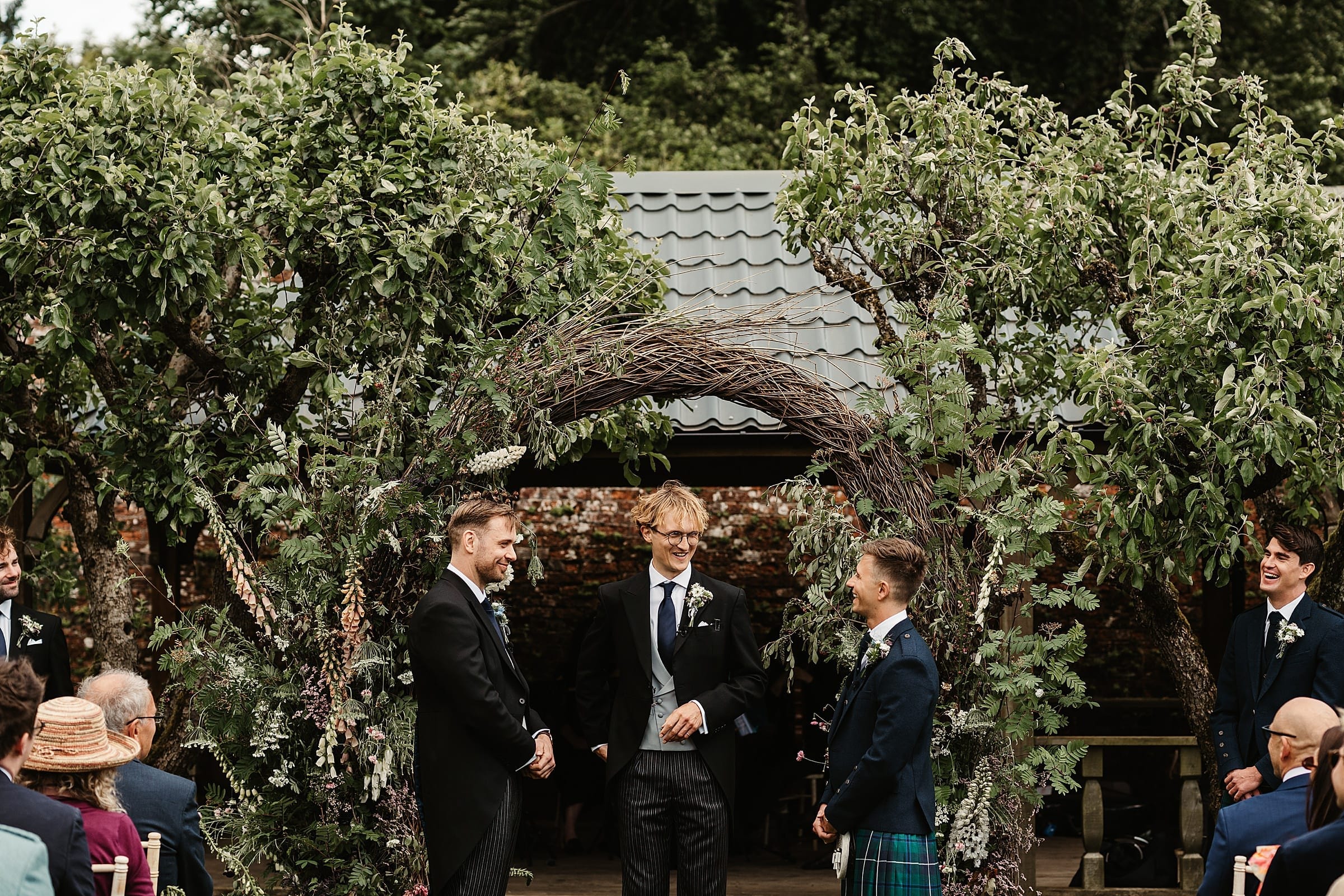 outdoor wedding ceremony at byre at inchyra same sex couple