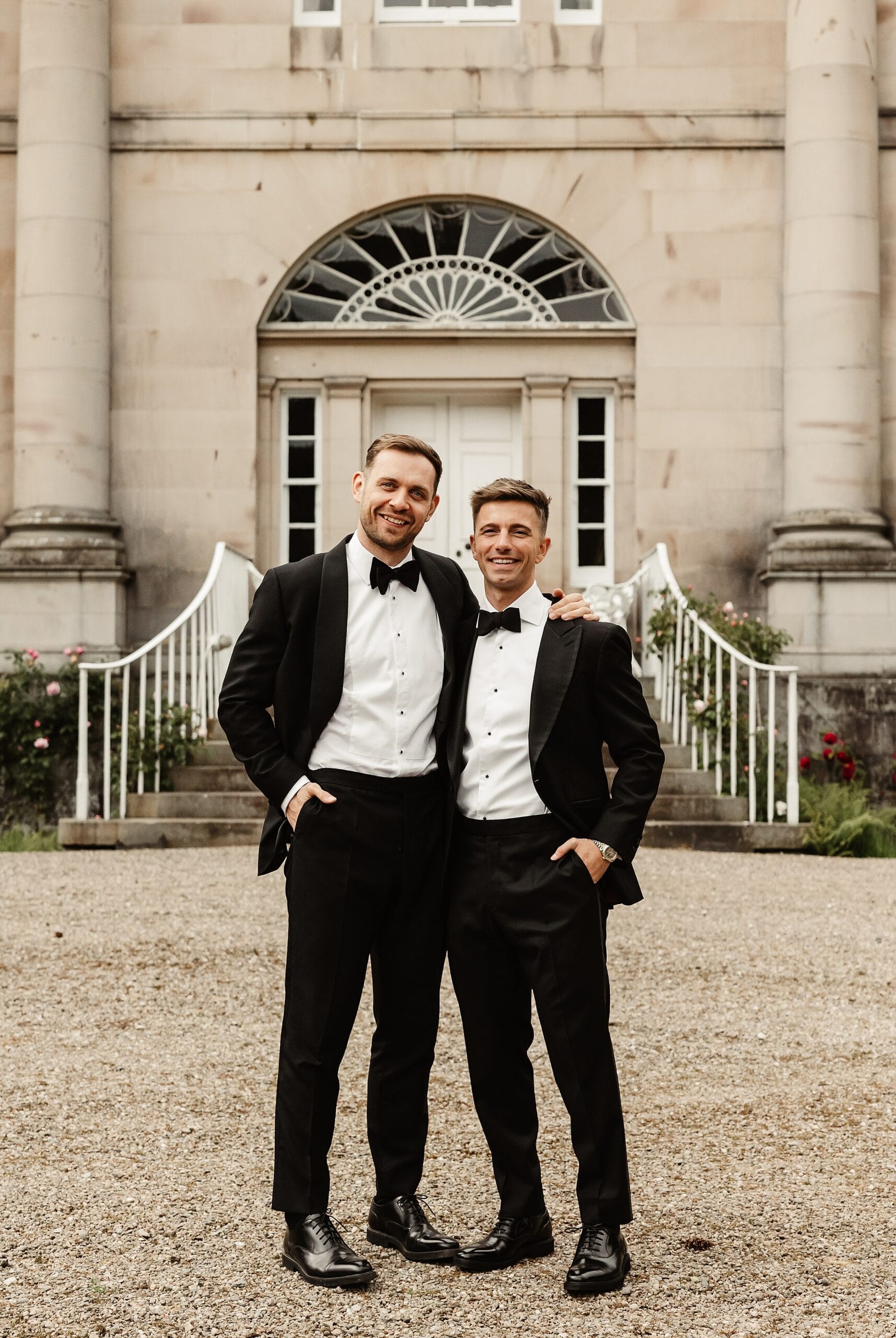 byre at inchyra same sex wedding portraits photographs two grooms wearing tuxedos