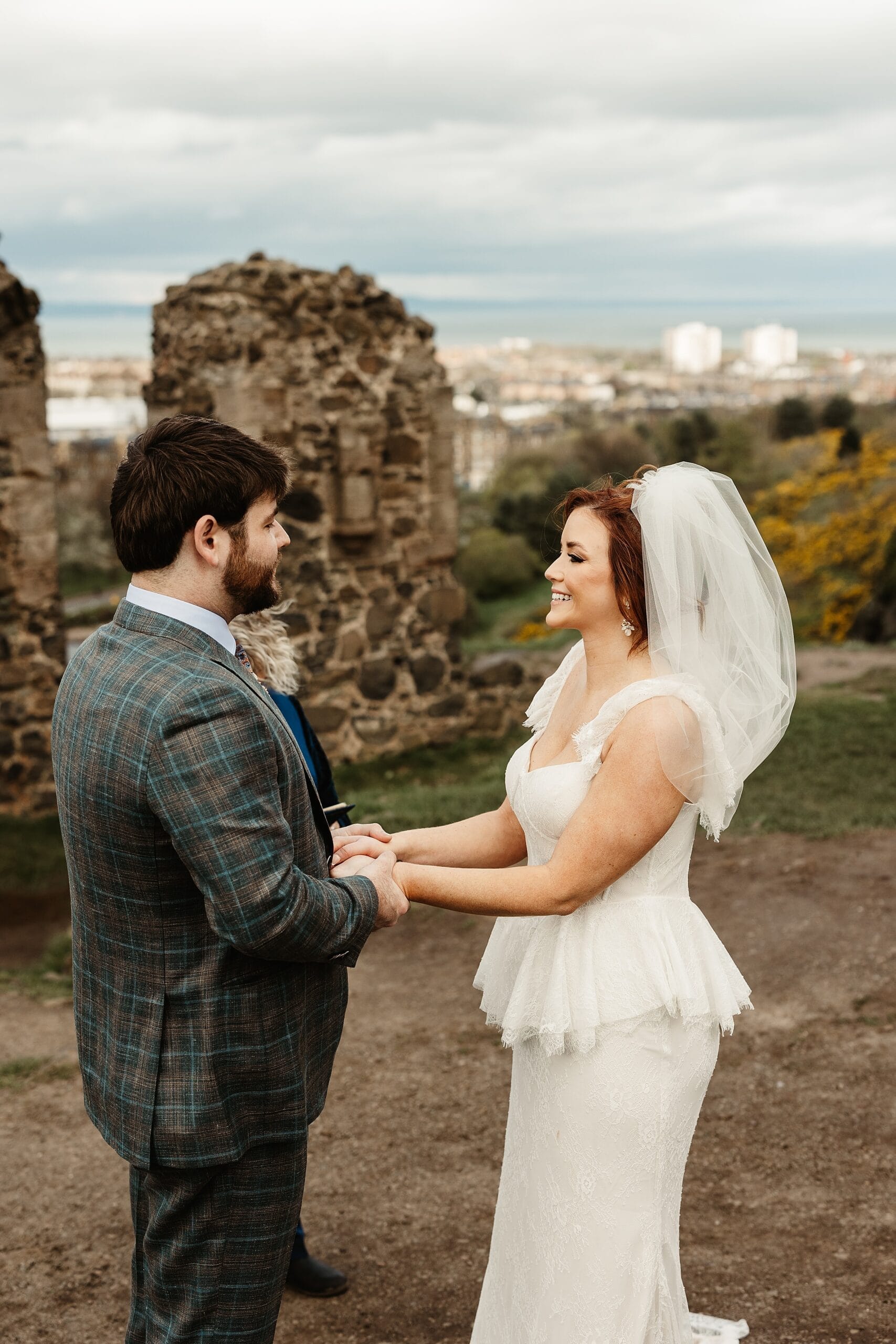 virgin hotels edinburgh elopement wedding photography ceremony at St Anthony's Chapel Ruins