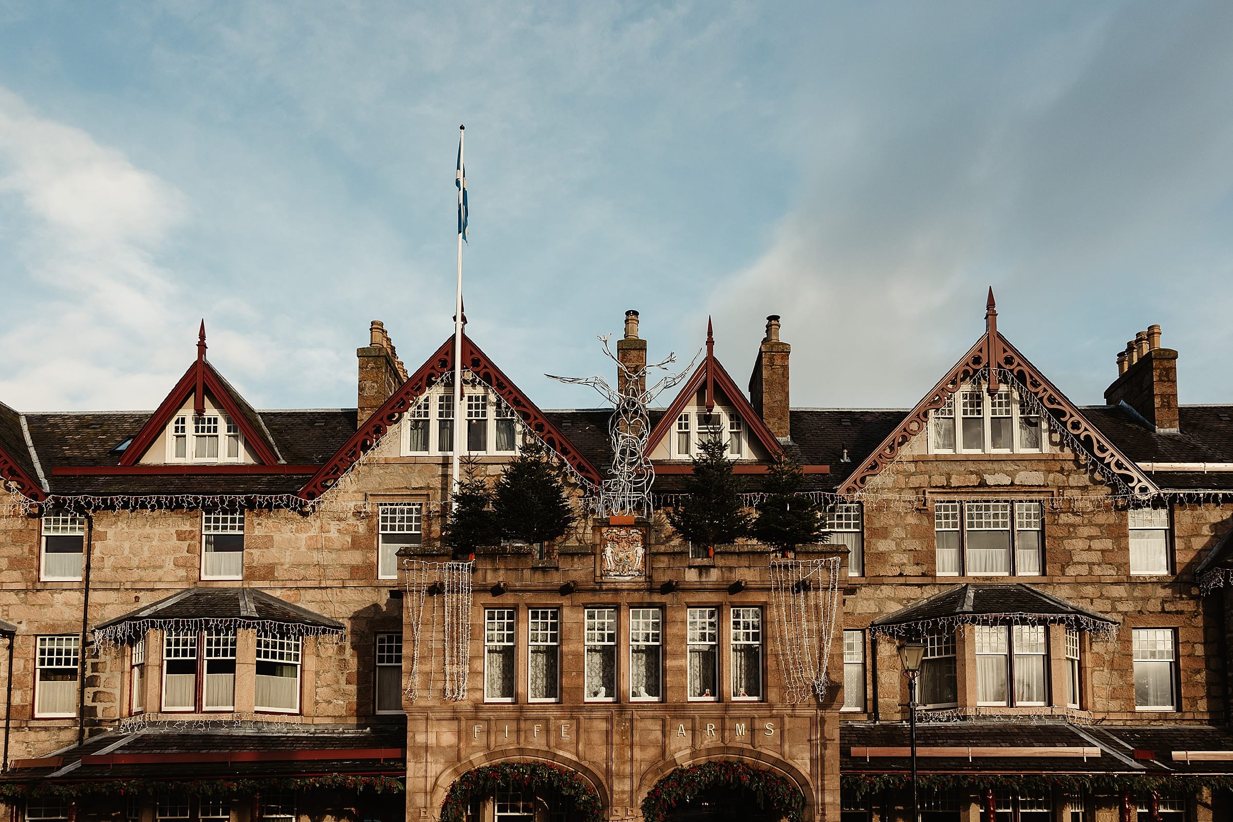 fife arms exterior winter elopement aberdeenshire