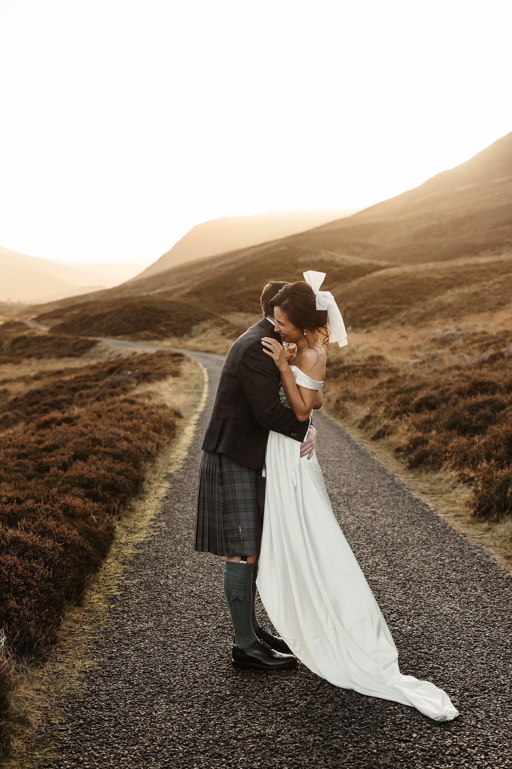 fife arms winter elopement bride and groom portraits vivienne westwood wedding dress