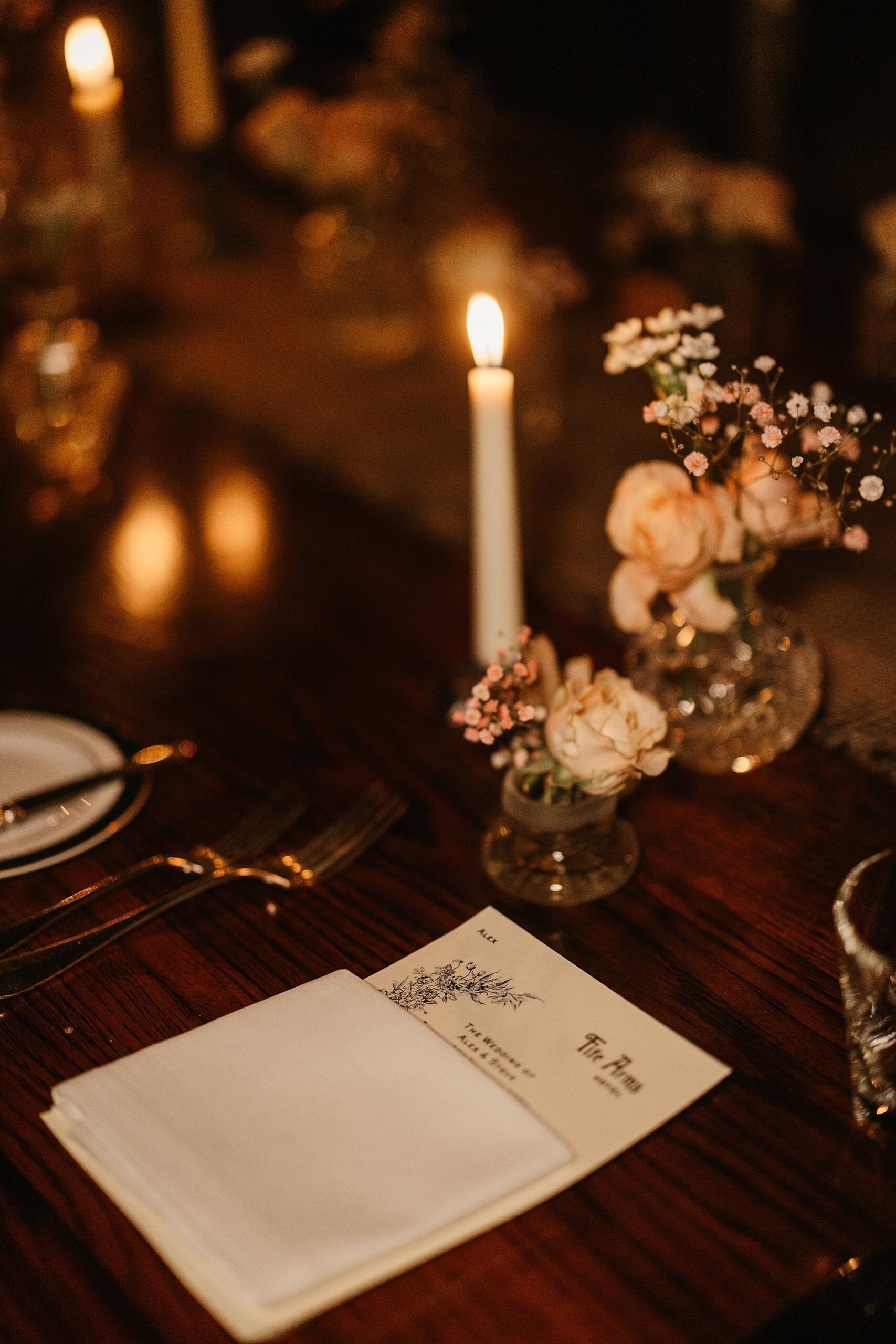 fife arms winter elopement dinner table details