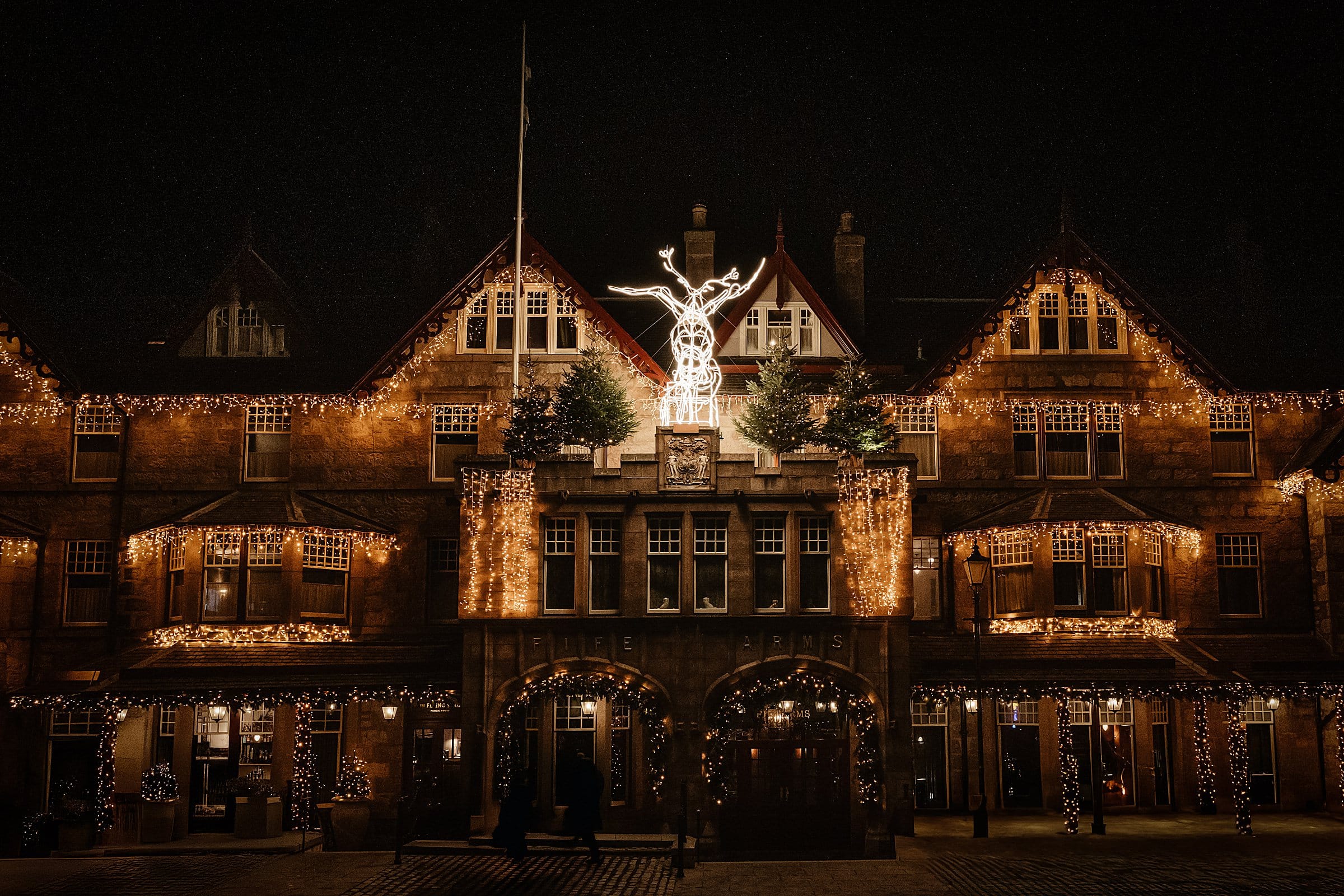 fife arms exterior at night winter festive fairy lights