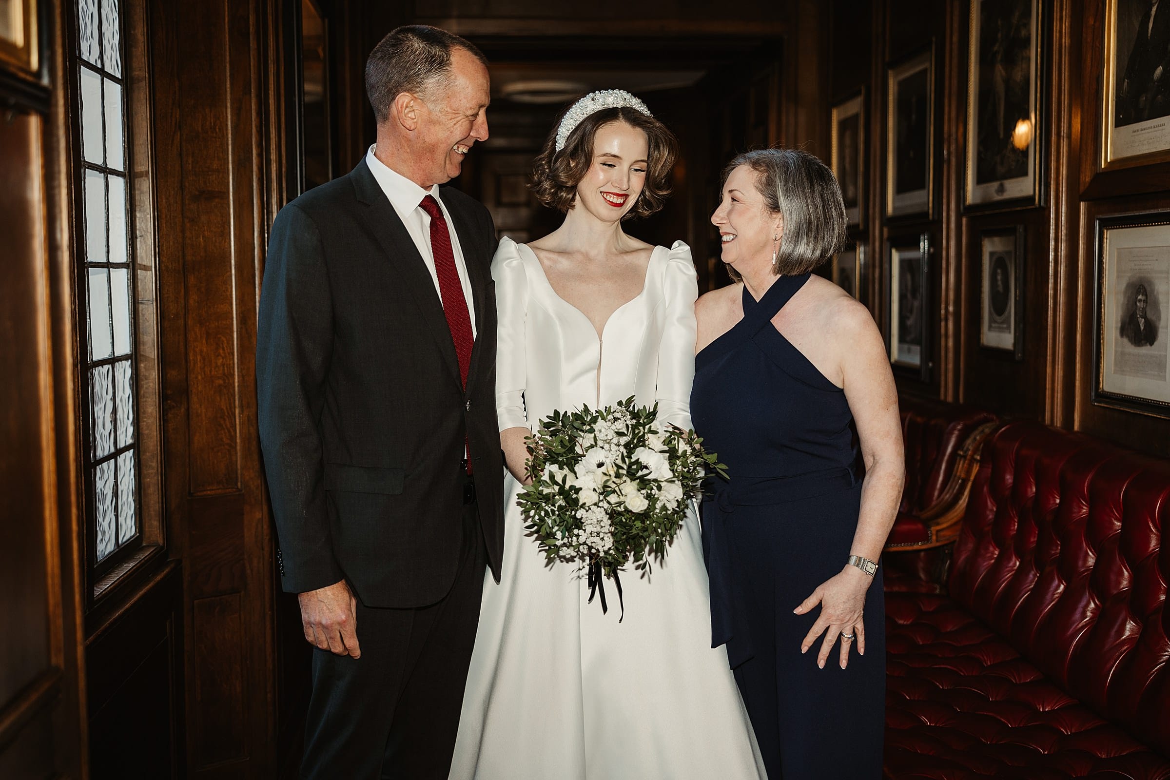 Royal College of Physicians Edinburgh micro wedding bride and parents photo family