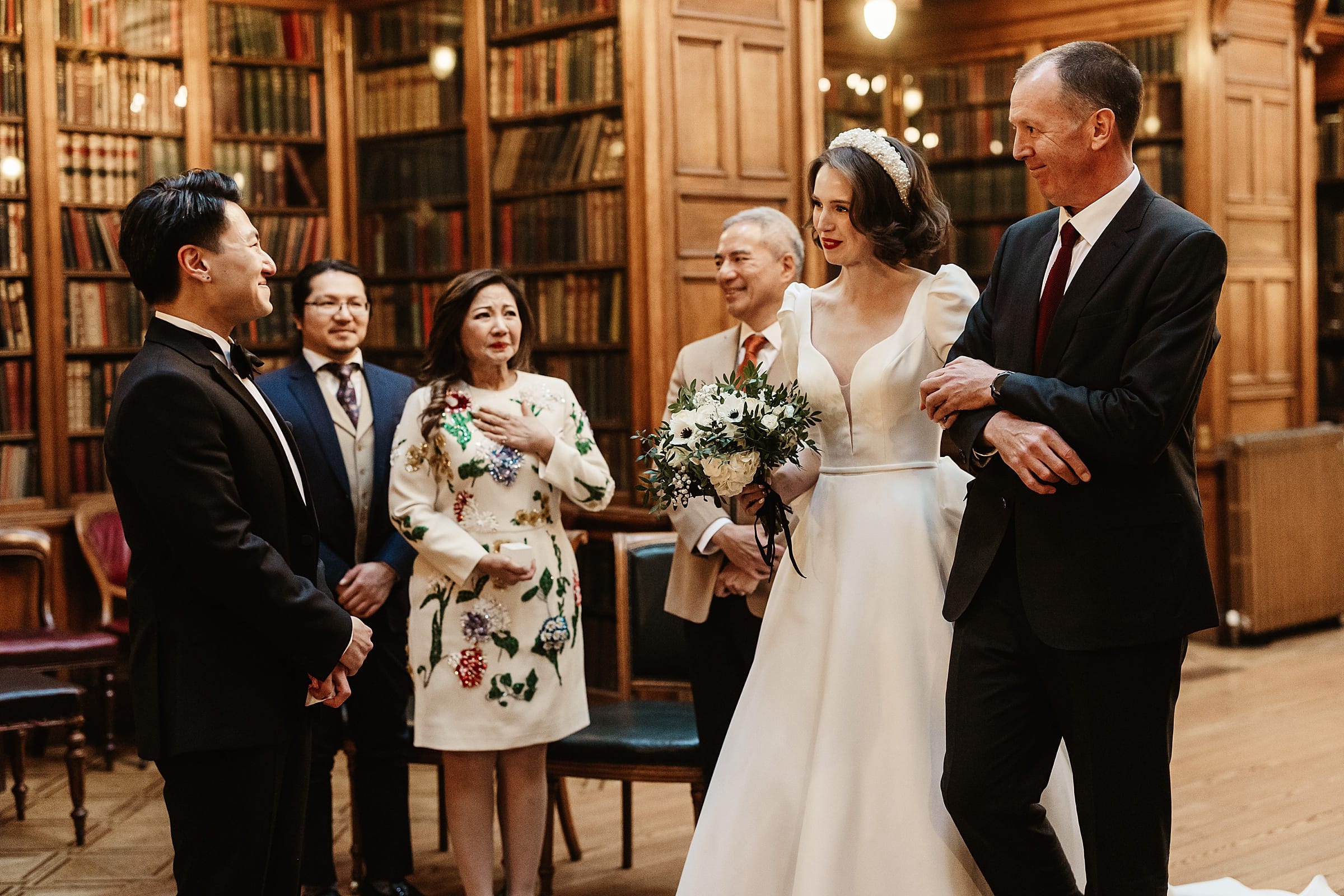 Royal College of Physicians Edinburgh micro wedding bride and father waking down the aisle