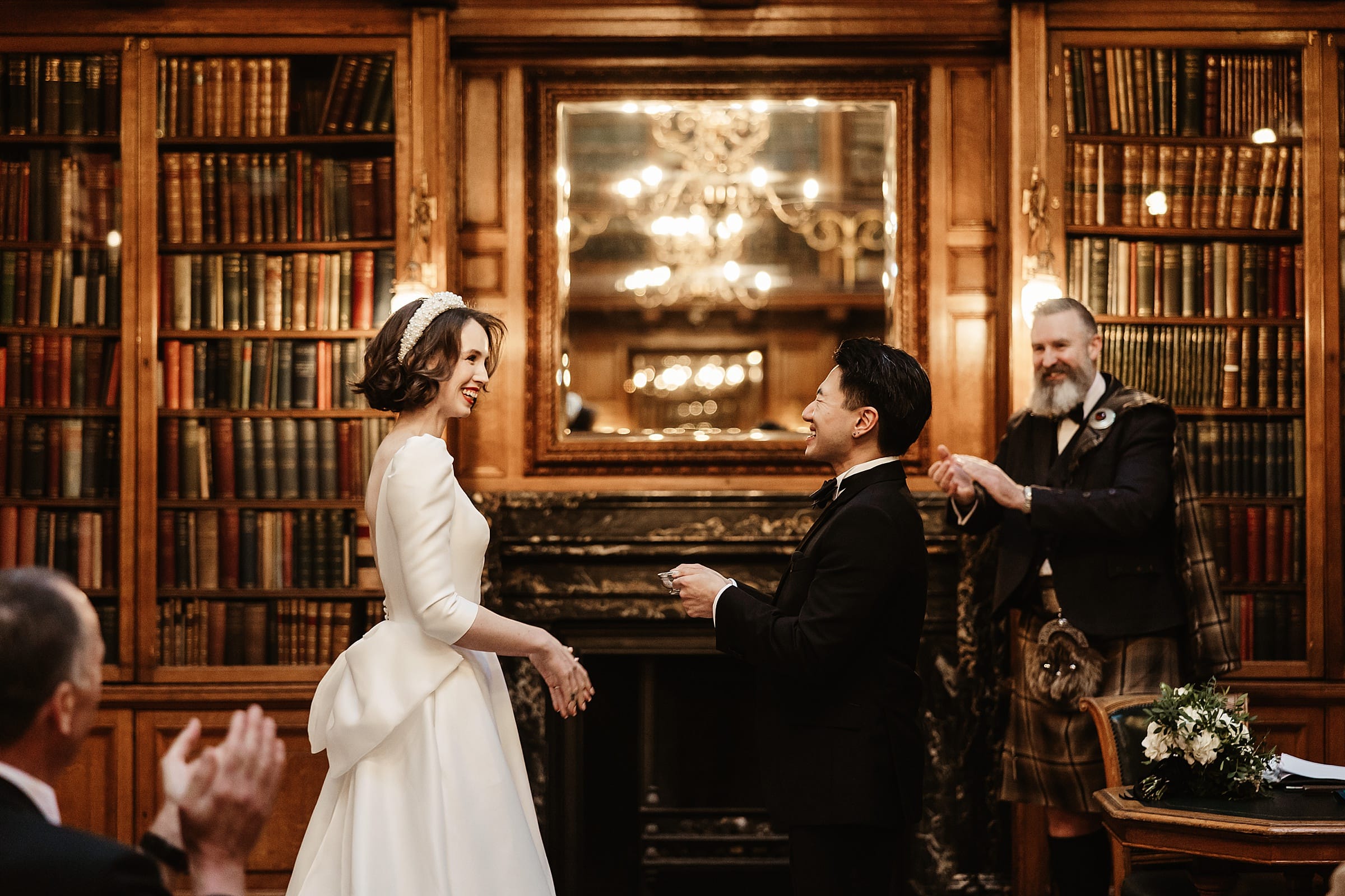 Royal College of Physicians Edinburgh micro wedding bride and groom drinking from quaich andrew d scott humanist