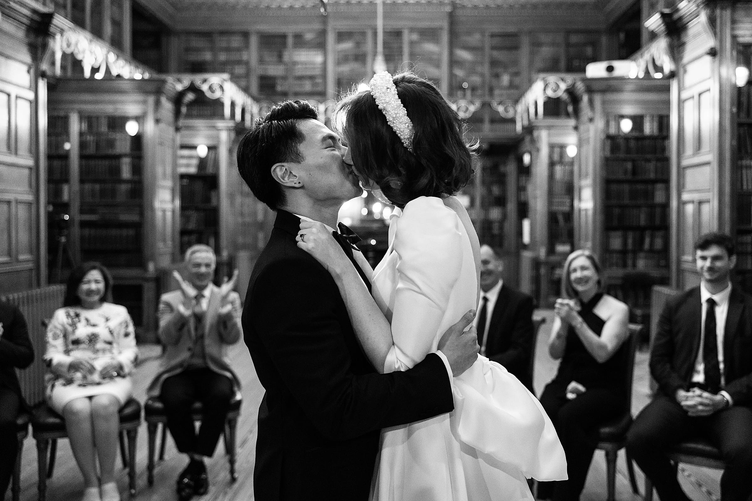 Royal College of Physicians Edinburgh micro wedding bride and groom first kiss