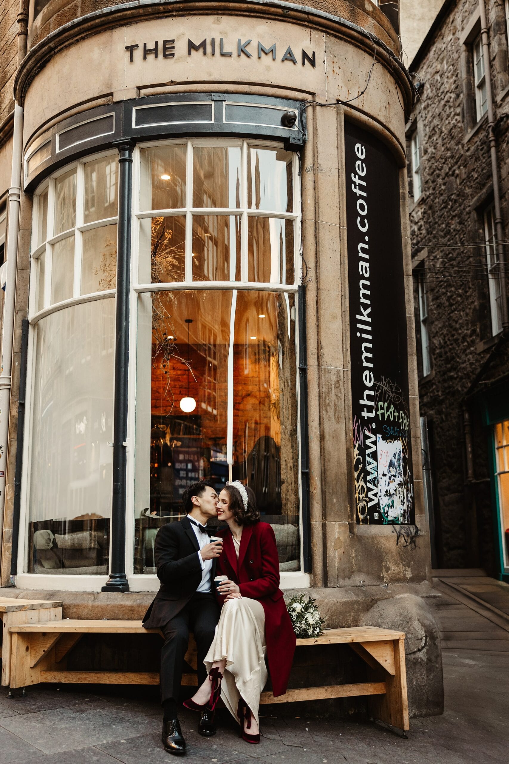 Royal College of Physicians Edinburgh wedding photos bride and groom portraits in milkman coffee shop