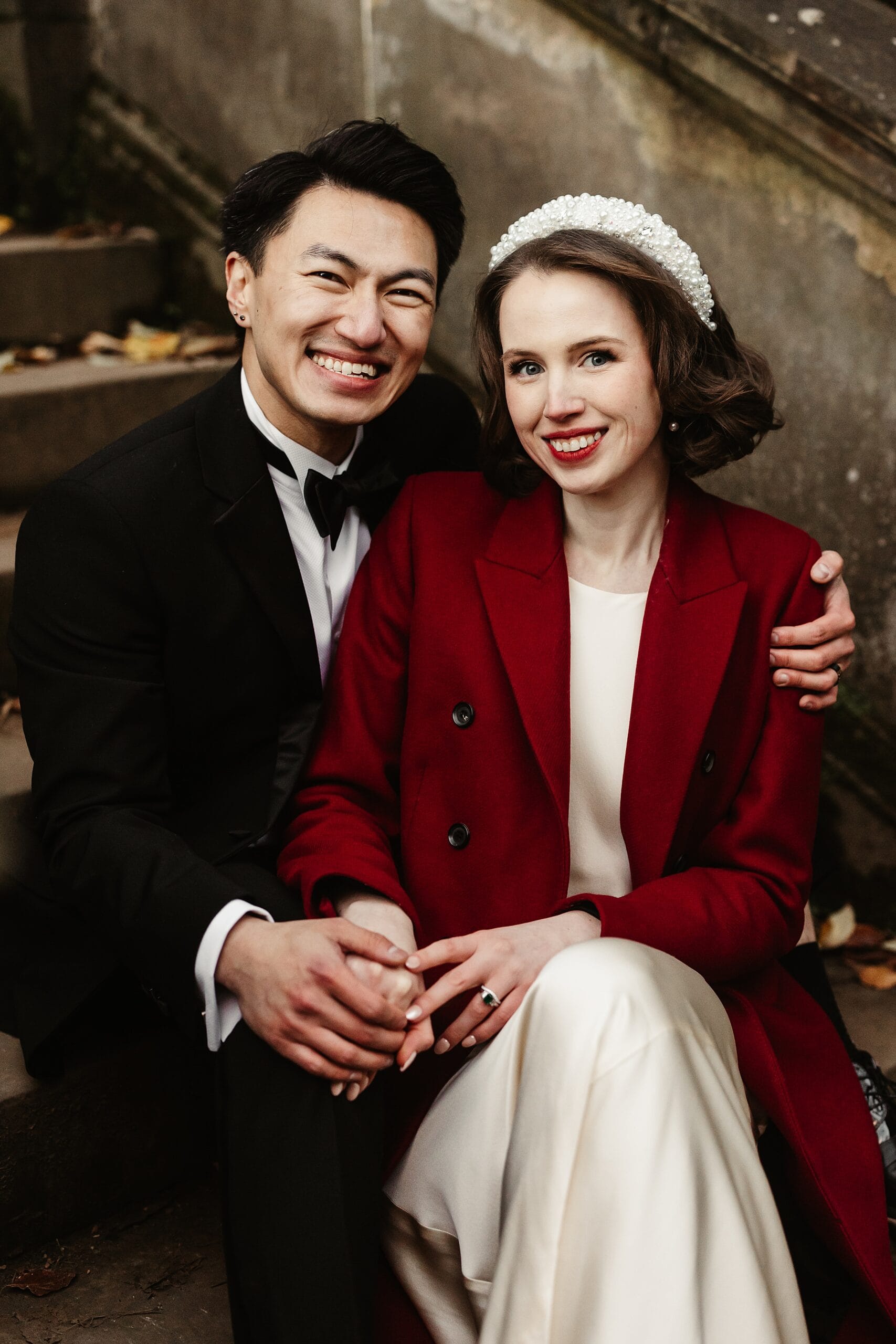 Royal College of Physicians Edinburgh wedding photos bride and groom portraits in Edinburgh brides red jacket