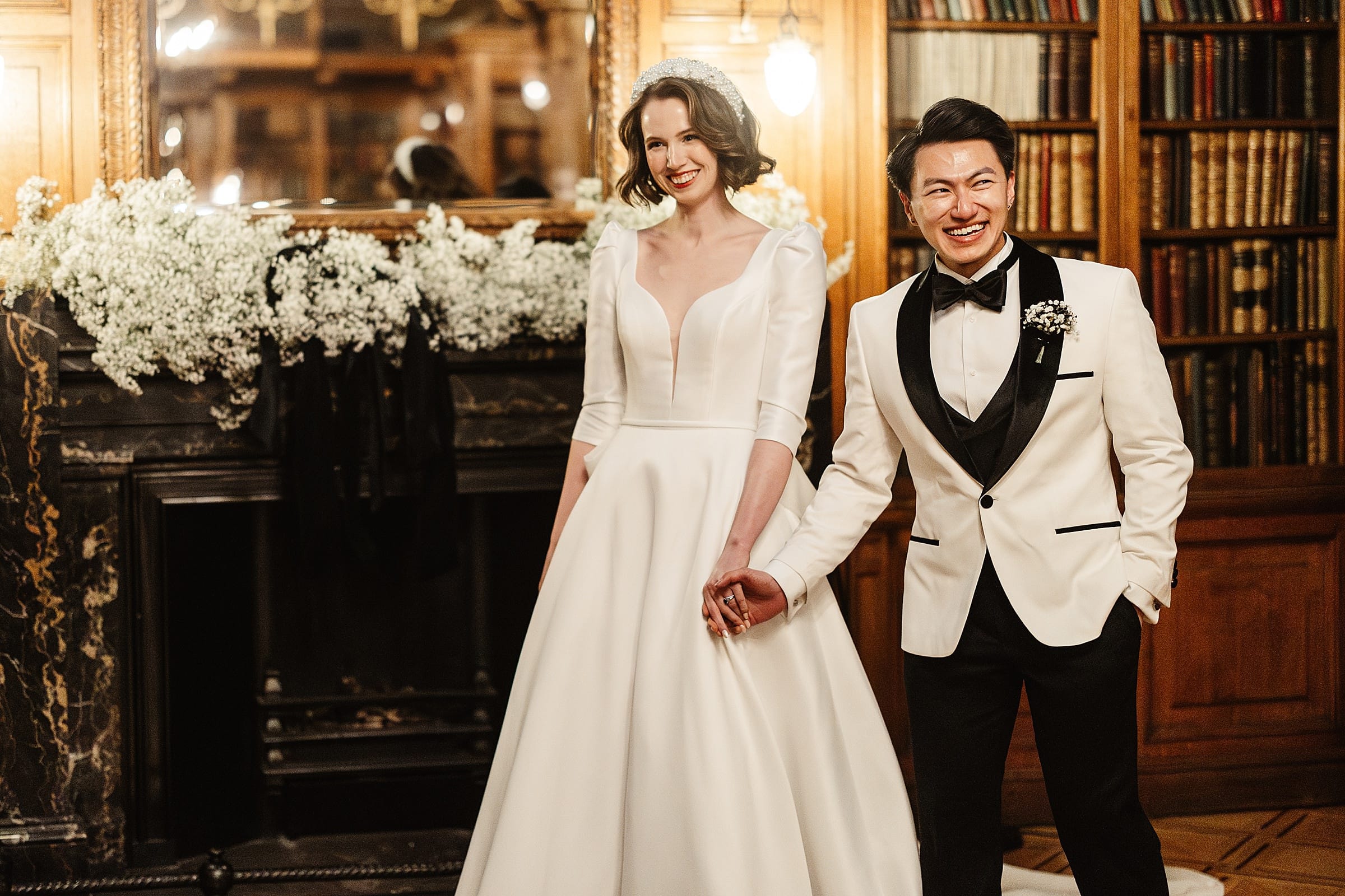 Royal College of Physicians Edinburgh wedding ceremony bride and groom white tuxedo pronovias dress