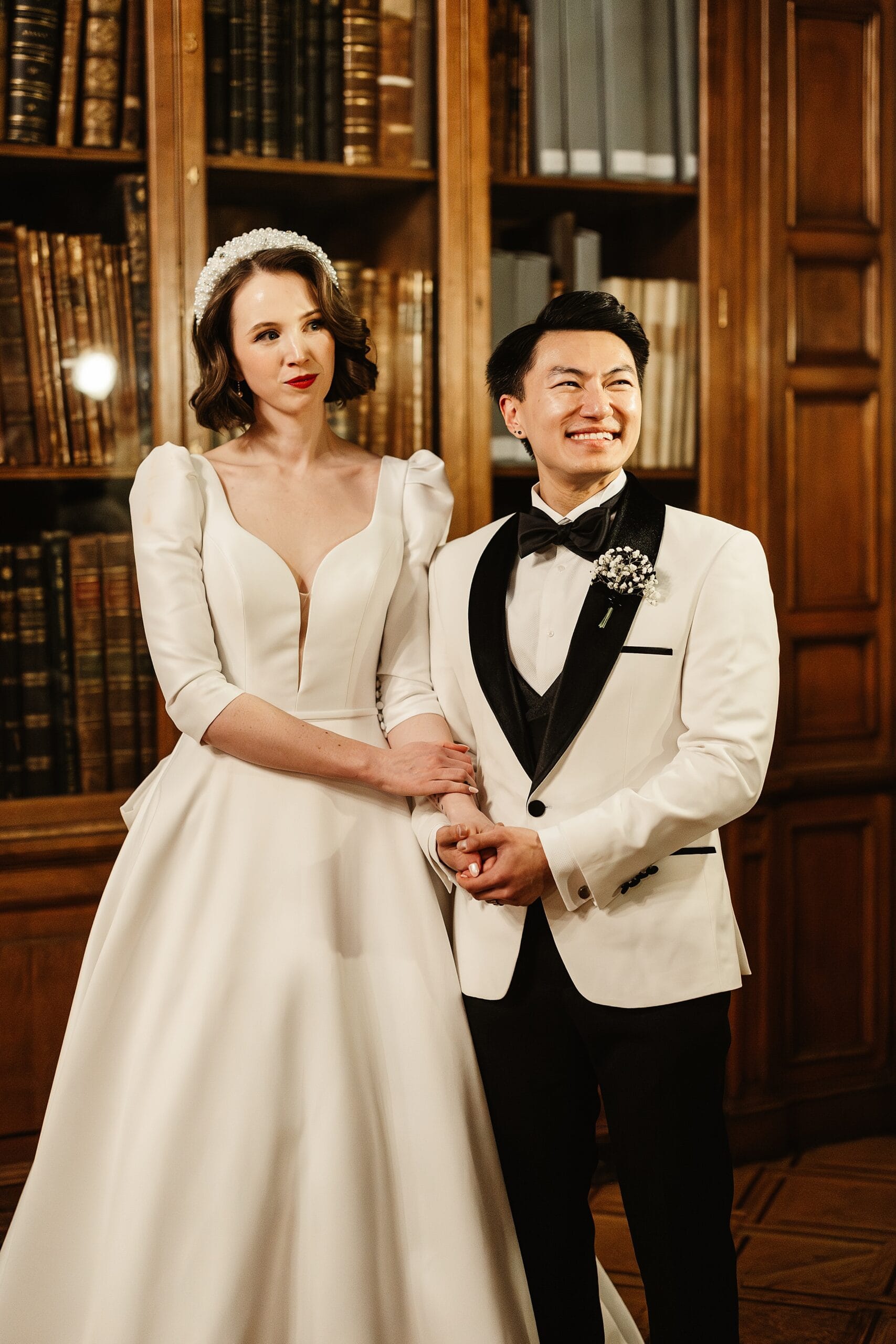 Royal College of Physicians Edinburgh wedding ceremony bride and groom white tuxedo