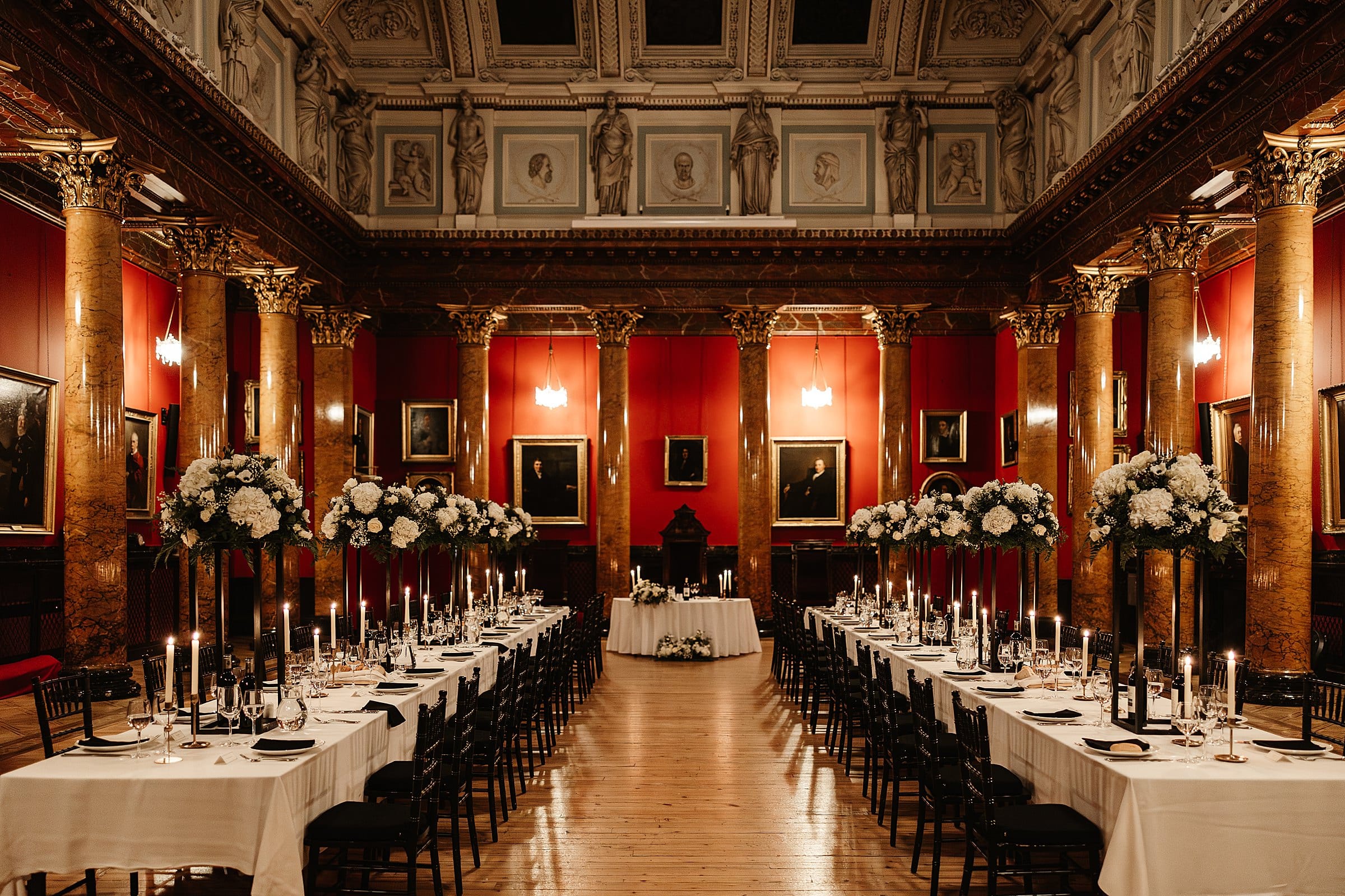 Royal College of Physicians Edinburgh wedding dinner setup rose parks flowers