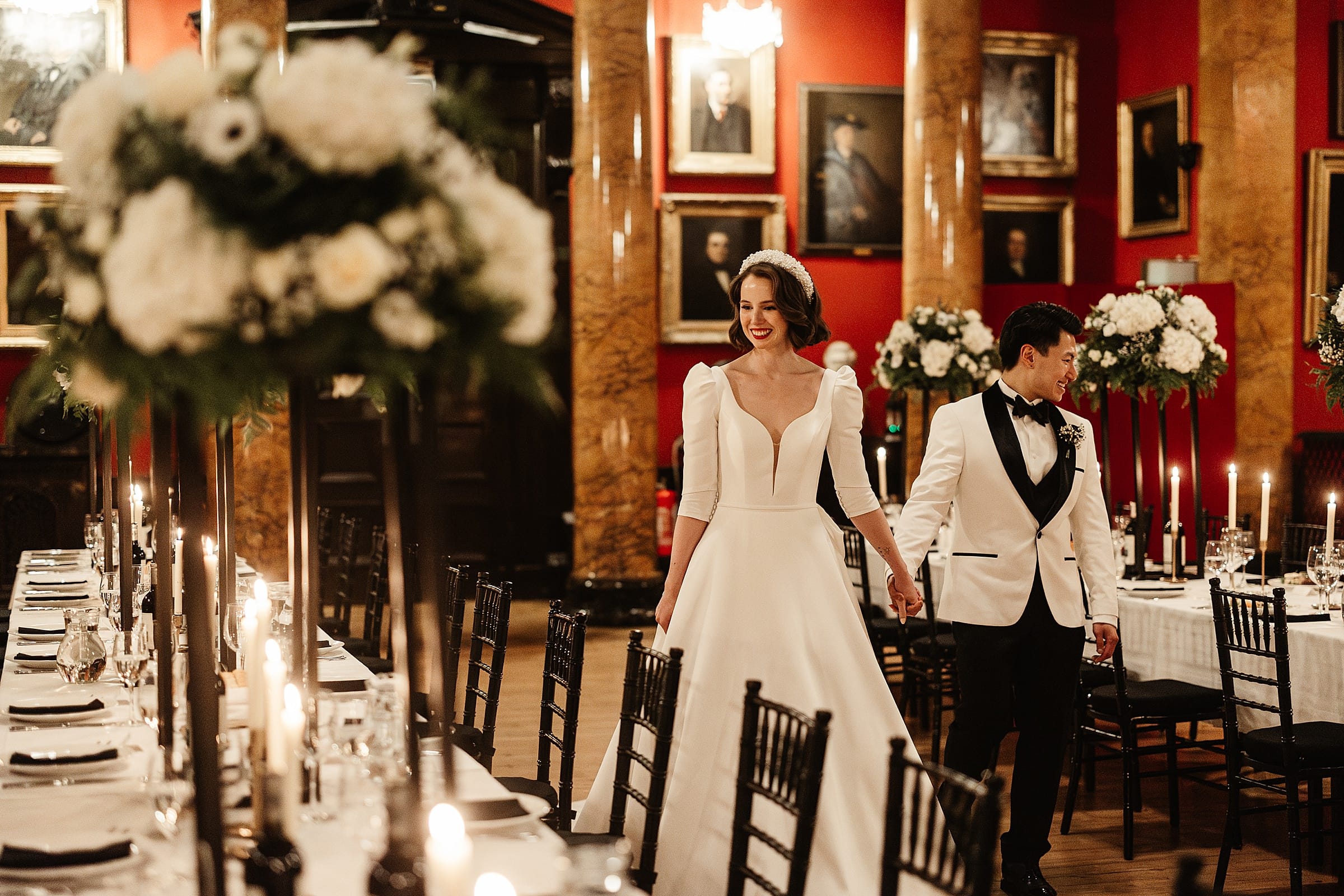 Royal College of Physicians Edinburgh wedding dinner Rose parks flowers white pronovias dress