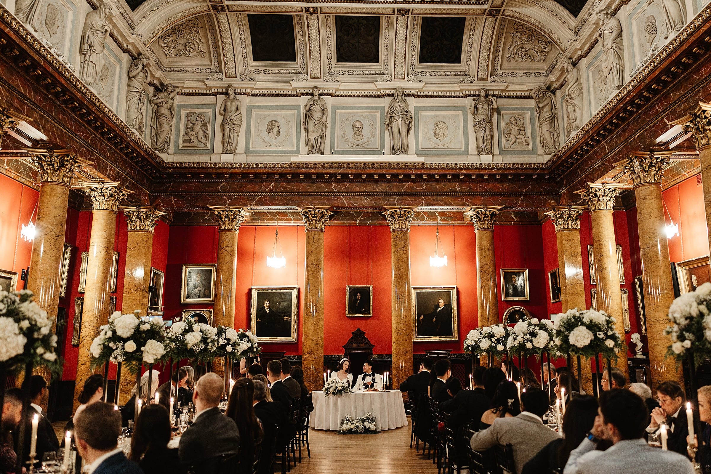 Royal College of Physicians Edinburgh wedding dinner Rose parks flowers white