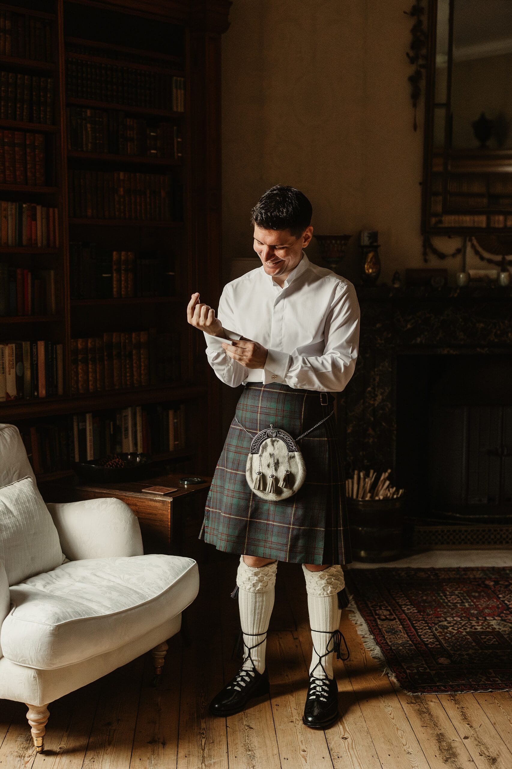 cluny castle wedding groom getting ready morning prep