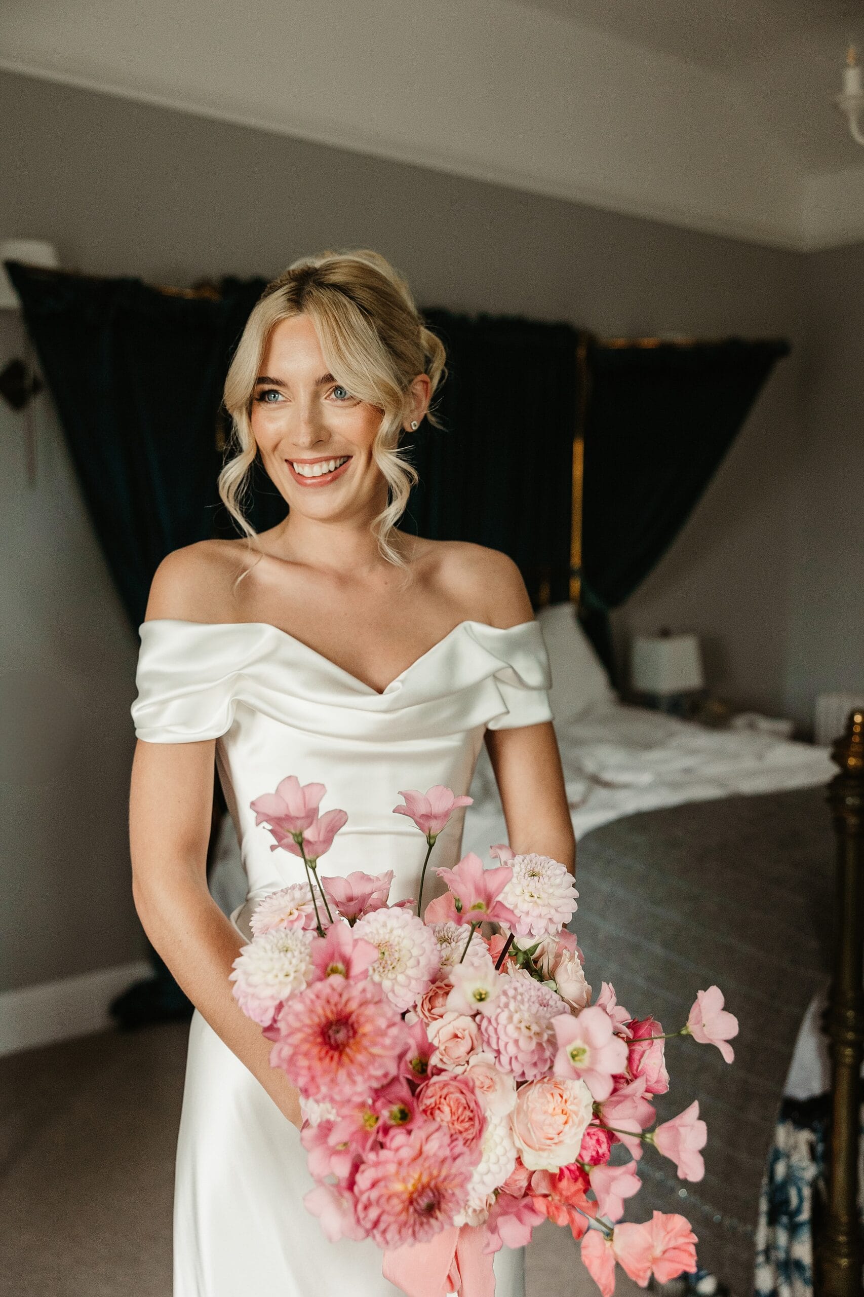 cluny castle wedding bride portrait vivienne westwood pink florals fauna flower folk bouquet